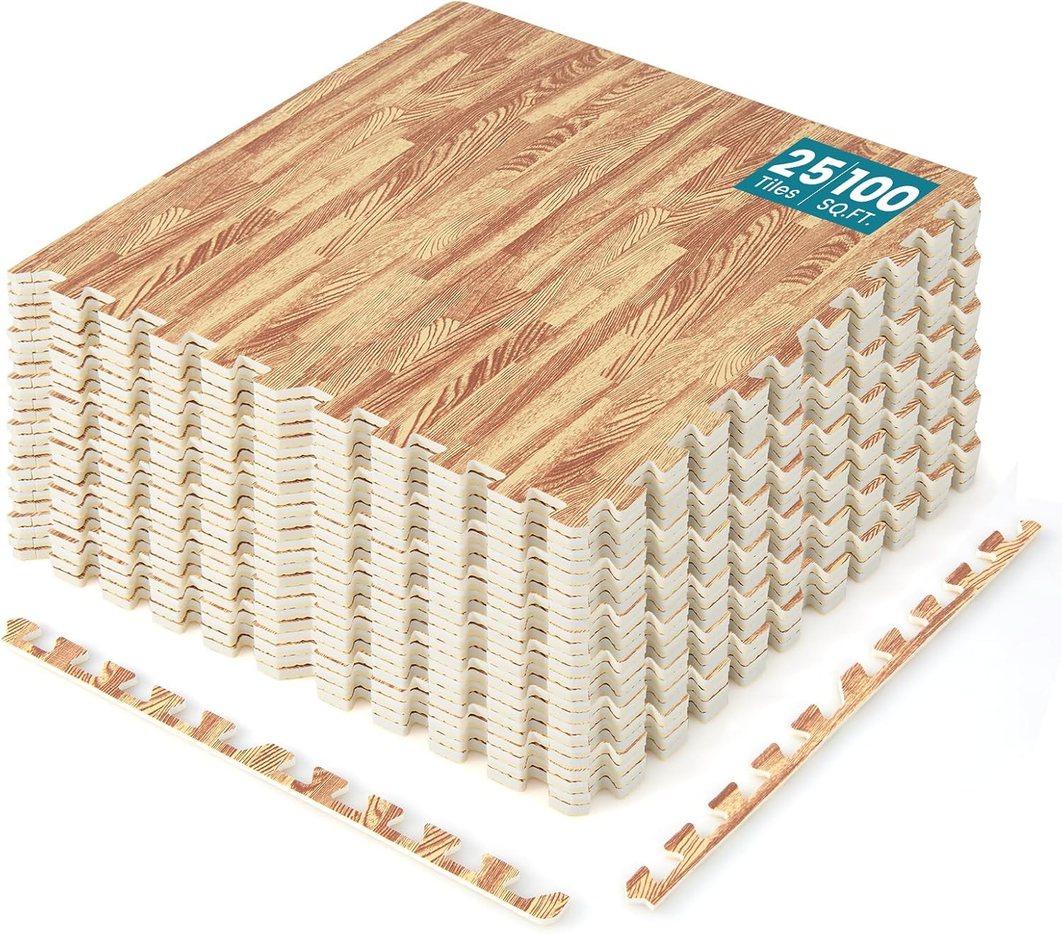 Interlocking Foam Floor Tiles – 100 Sq. Ft. Wood Grain Gym Mat Set