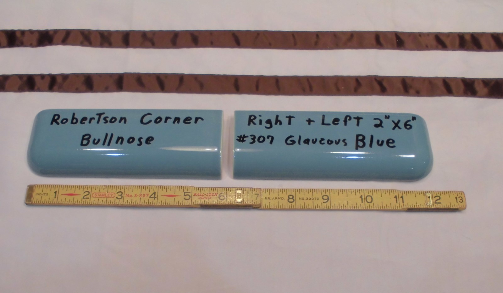 2 pcs. *Blue-Gray* 2″ X 6″ Ceramic Radius Bullnose Corner Tiles by Robertson Co.