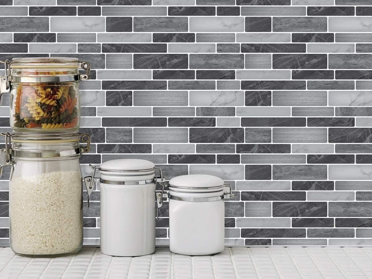 Gray Marble Look Tile Backsplash, 30x30cm, 10 Sheets