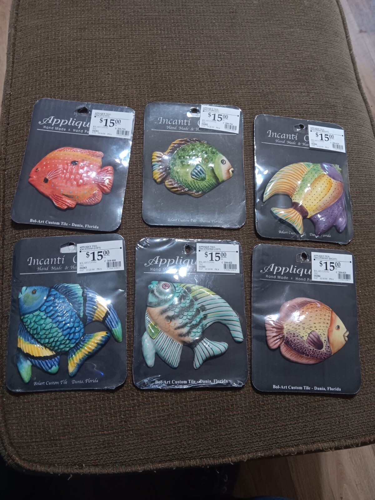 Bolart Custom Tile Tropical Fish Hand Made Hand Painted Set Of 6 Incanti Overlay