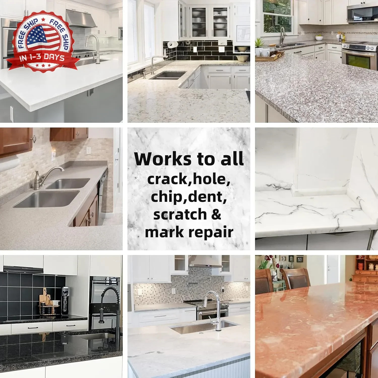 Globalcom Tile and Granite/Marble Repair Kit, Porcelain Stone and Quartz Counter