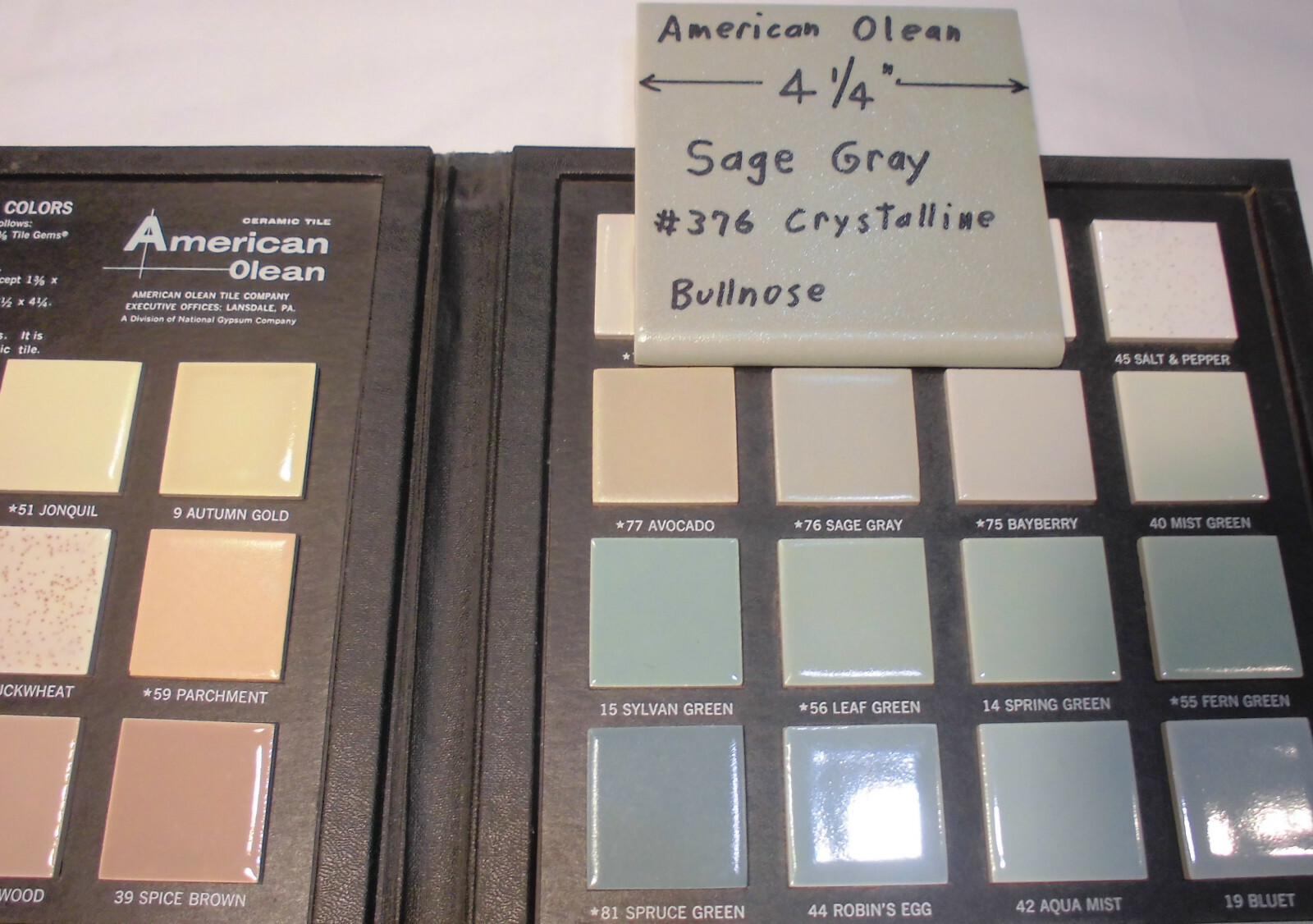 1 pc. *Sage Gray-Green* Crystalline Ceramic Bullnose Tile 4-1/4” American Olean