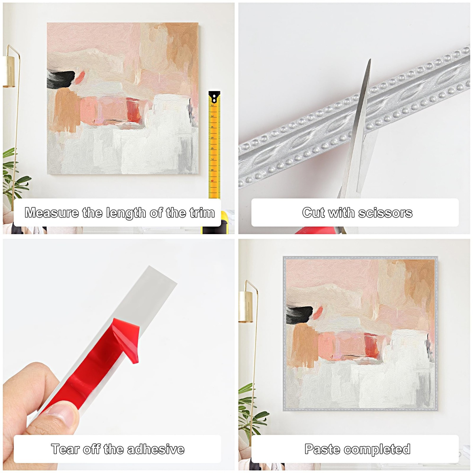 JUNART PVC Moldings Trim, 300cm×2cm, Peel and Stick Self-Adhesive, Coving f