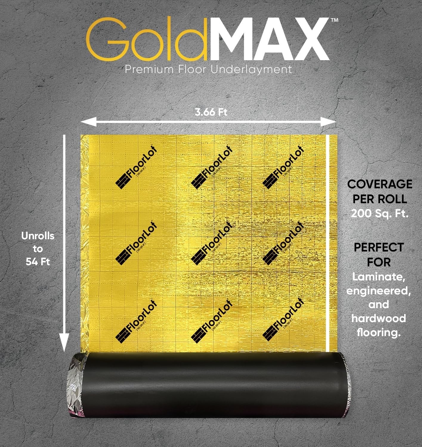 GoldMax 200 sqft Silent Underlayment – 3mm Thick with Built-In Moisture Barrier