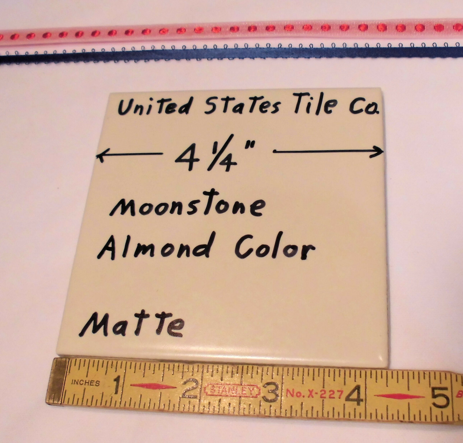 1 pc. *Almond – Moonstone* Matte Ceramic Tile 4-1/4″ (NOS) Made in USA
