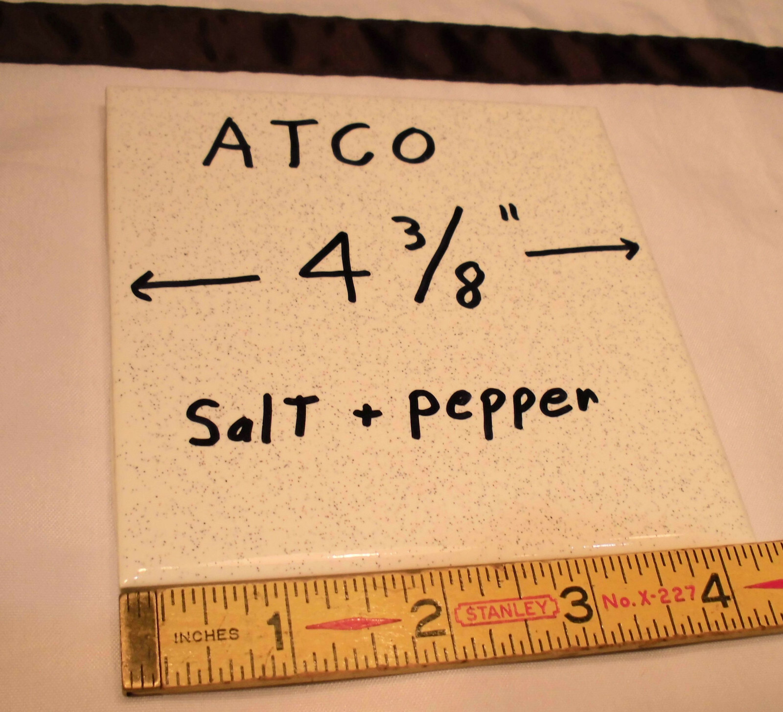 1 pc. Vintage 4-3/8″ Salt & Pepper Glossy Ceramic Tile by ATCO Made USA NEW