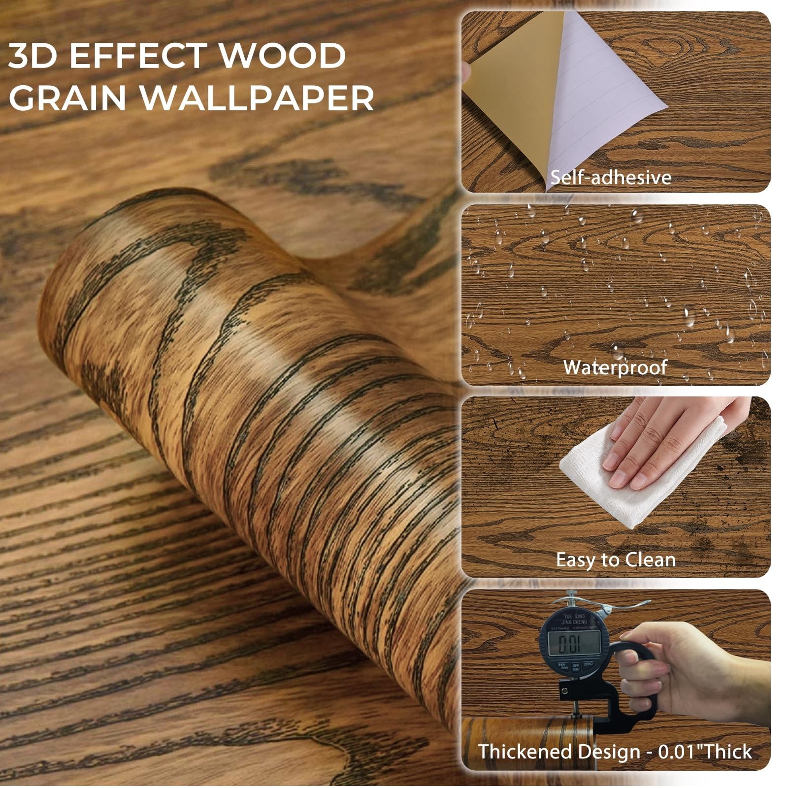 Shackcom Brown Wood Floor Tiles Roll Peel & Stick 2 Roll 15.7″x 118.11″, Thic…