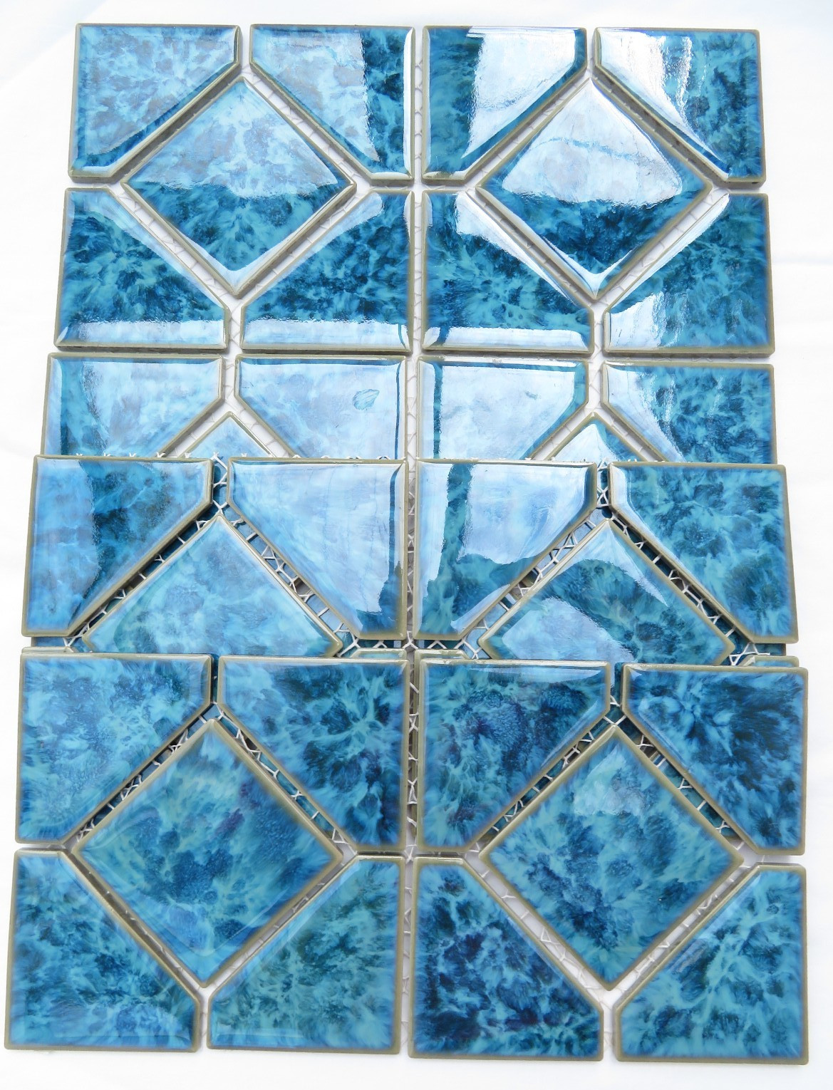 Tiles Weatherproof Medium Blues, 8 Decorative “Cloud” 6″ x 6″ On Netting UNUSED