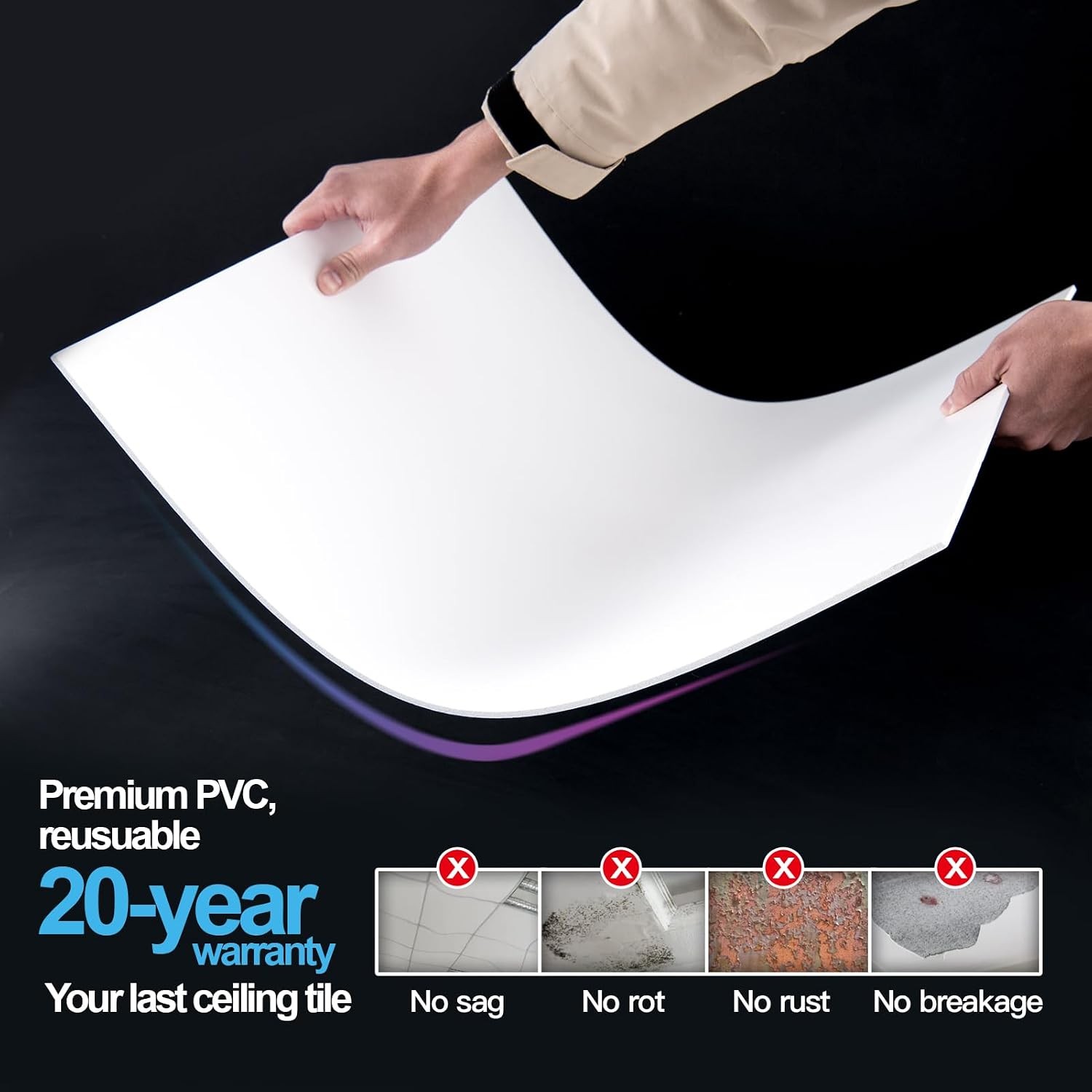 2x4ft Smooth Drop Ceiling Tile Fire Rated Waterproof Reusable Panels
