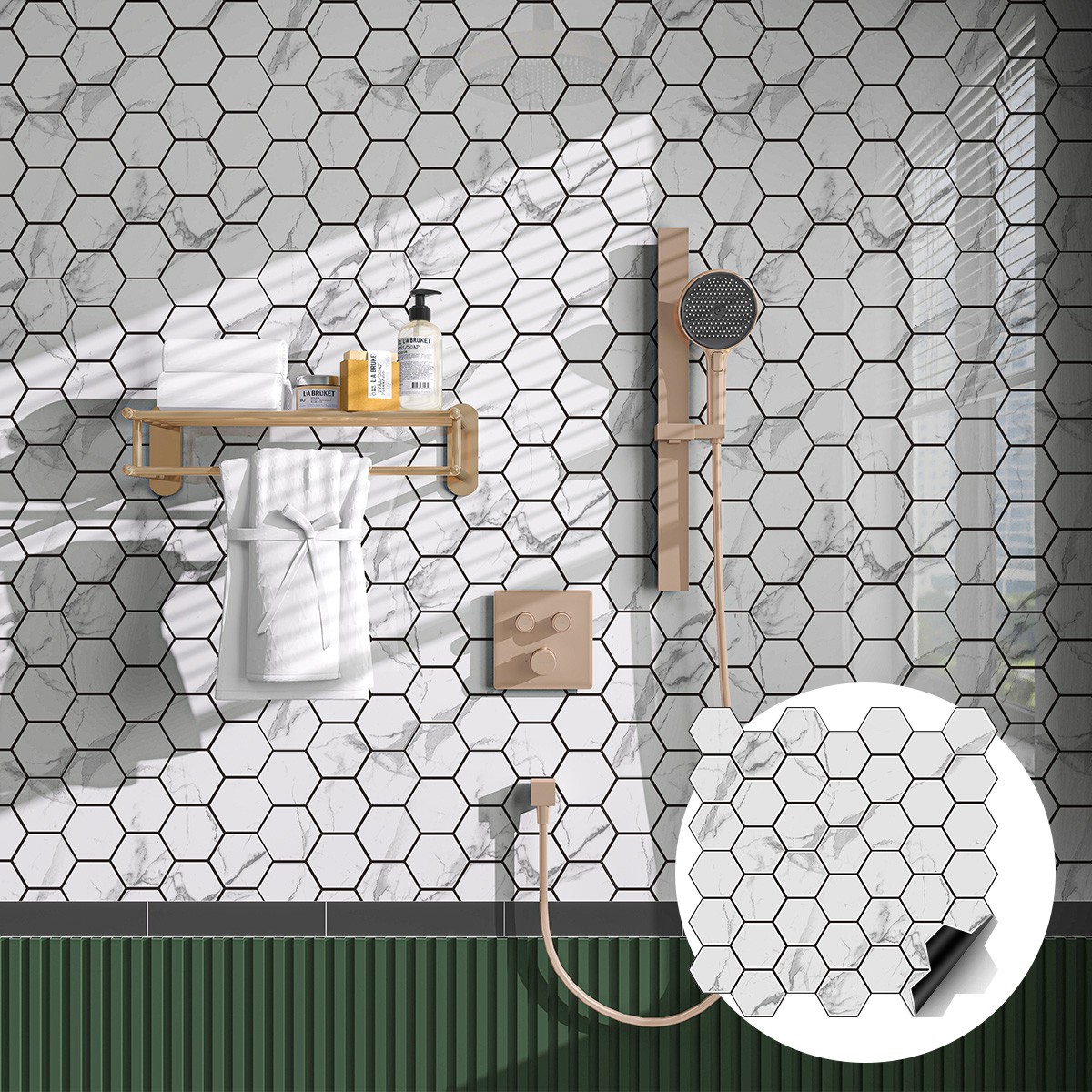 40PCS Peel and Stick Backsplash Kitchen, Self-Adhesive Tile Hexagon Mosaic Tile