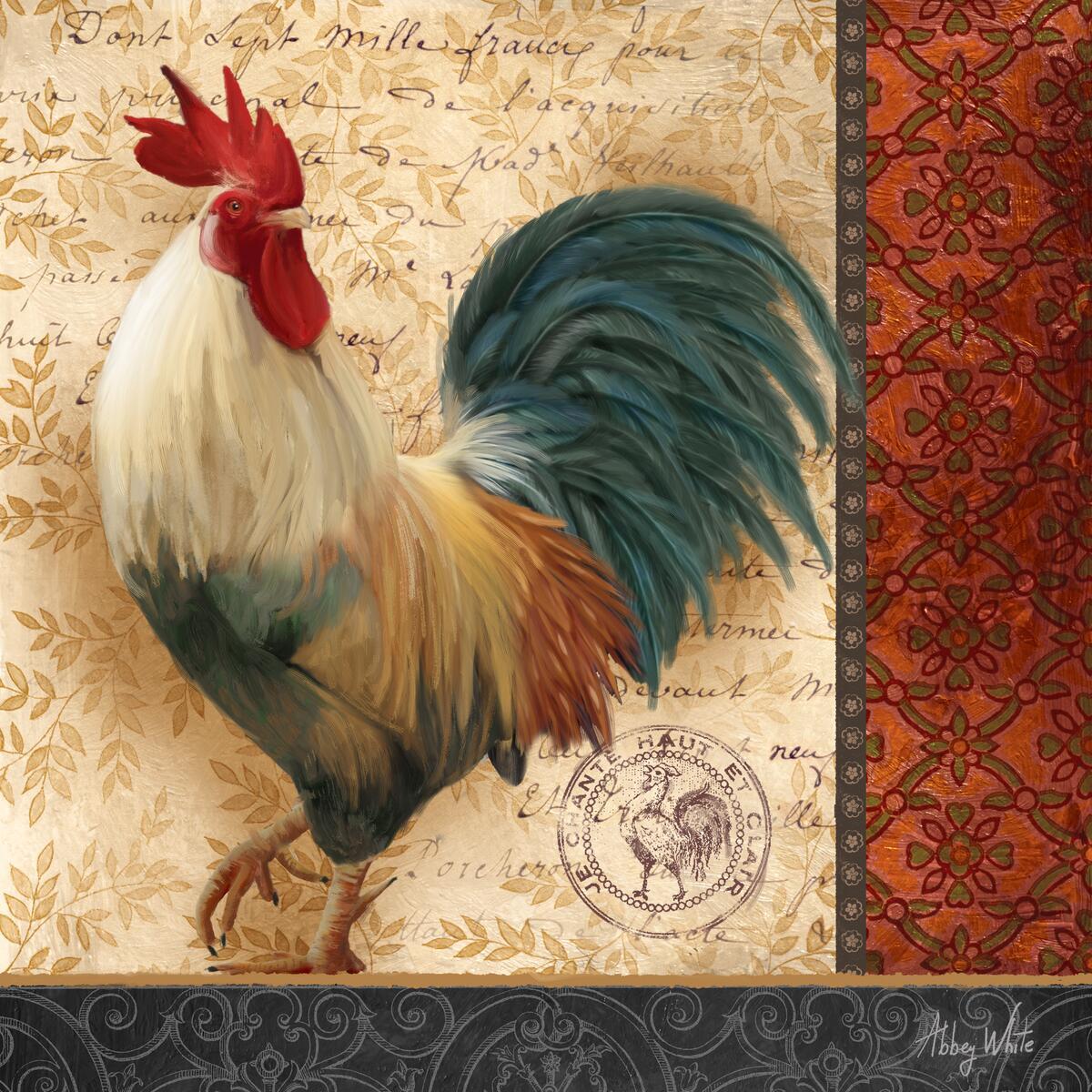 Ceramic Tile Mural Kitchen Backsplash – A French Rooster III – Farm Animals