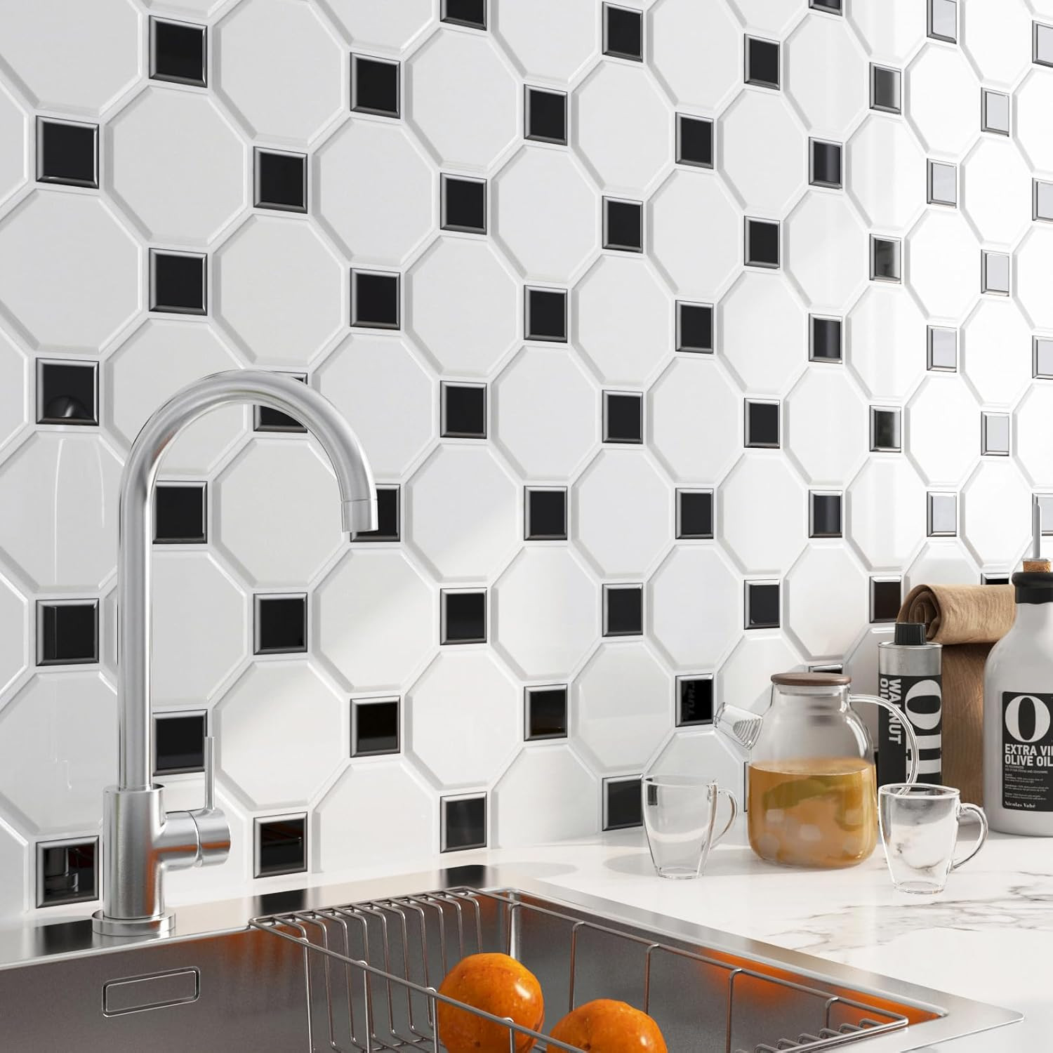 30 Pcs Peel and Stick Backsplash Tile Stickers White Hexagon Sticky Back Splash