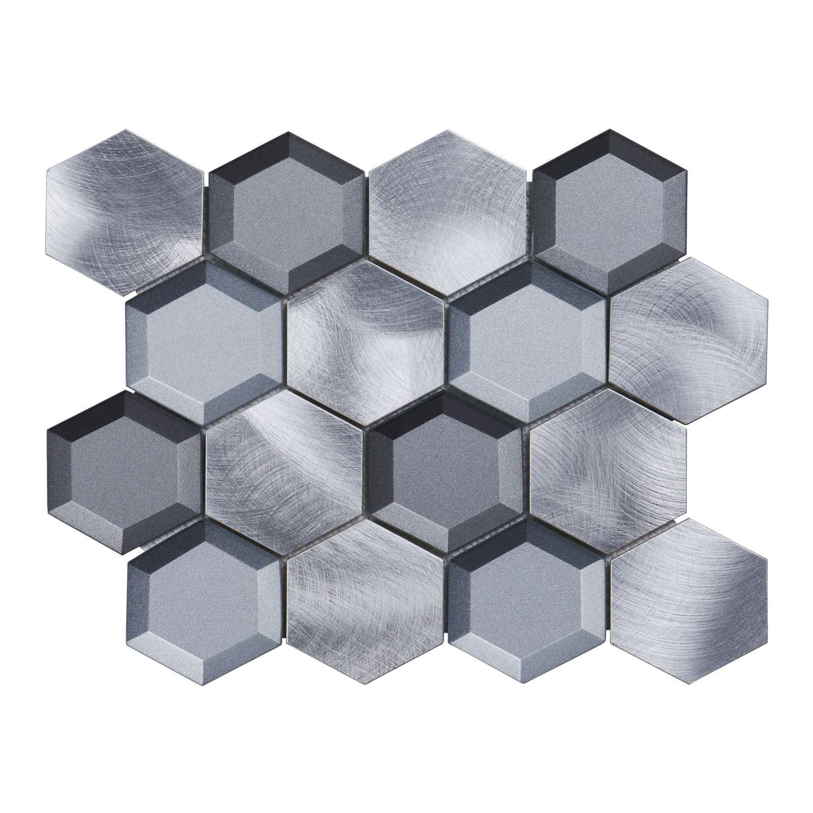 Gray Aluminum Metallic 3D Crystal Glass 2.5″ Hexagon Mosaic Tile Wall Backsplash