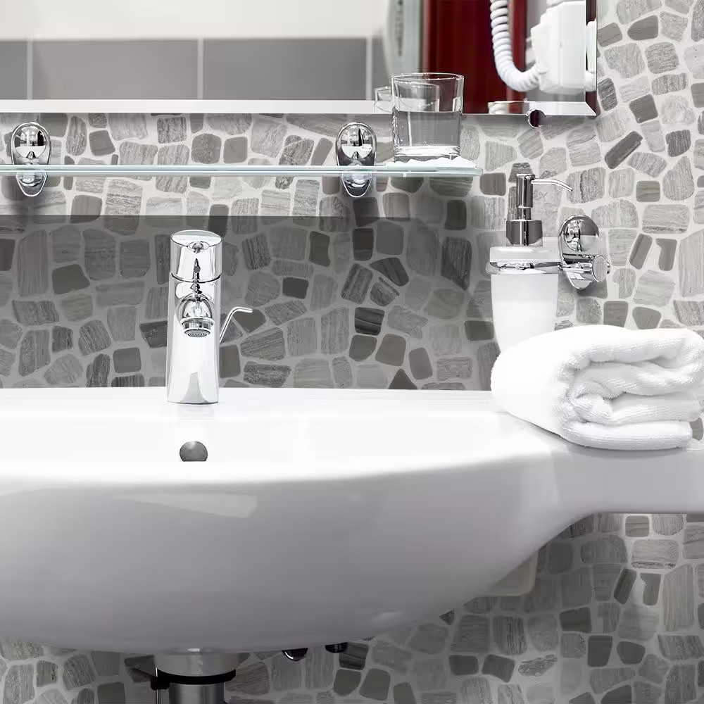 Bailey Grey Pebble 12 In. X 12 In. Honed Grey Limestone Wall and Floor Mosaic Ti