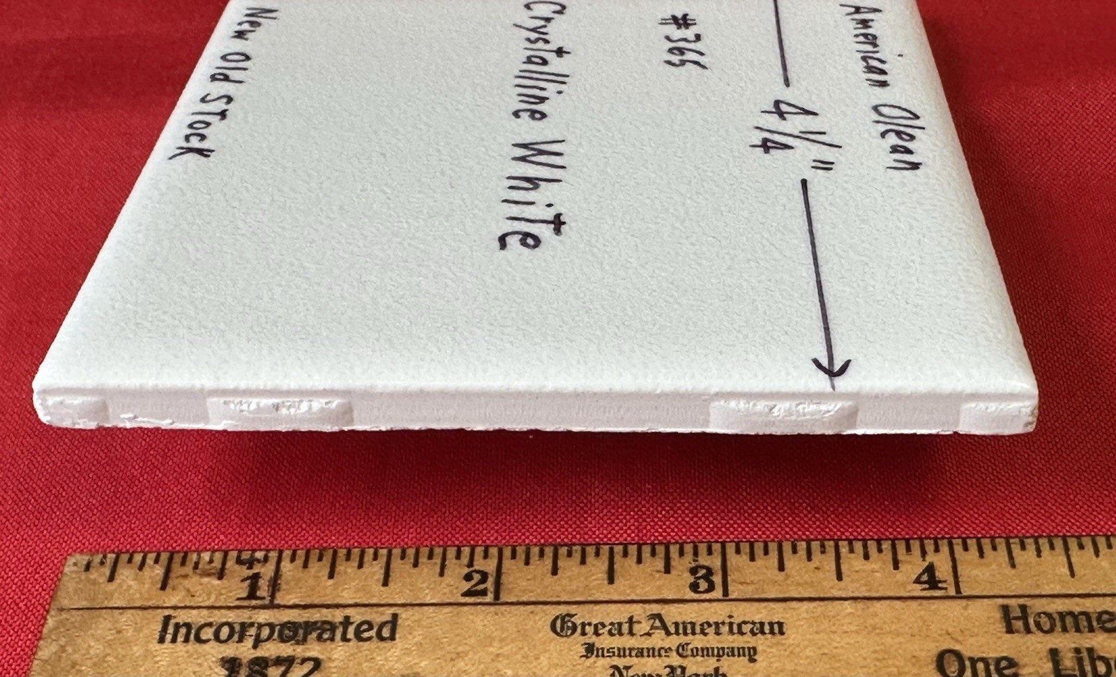 1 pc. White Crystalline Ceramic Tile by American Olean: 4-1/4″ from 1970’s -90’s