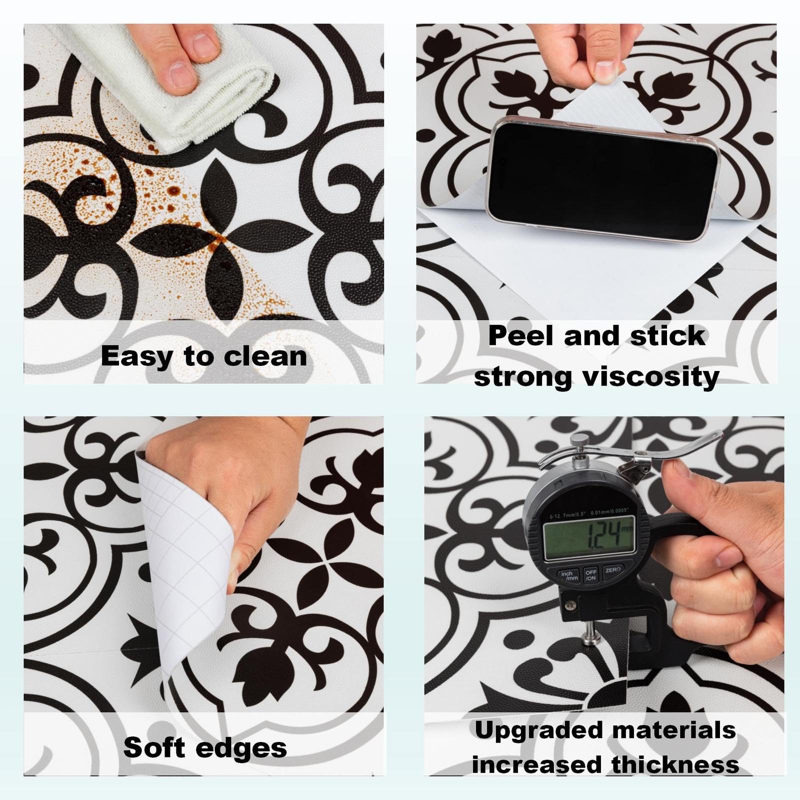 Peel and Stick Floor Tile: 10 Pcs Black and White Peel and Stick Flooring Wat…