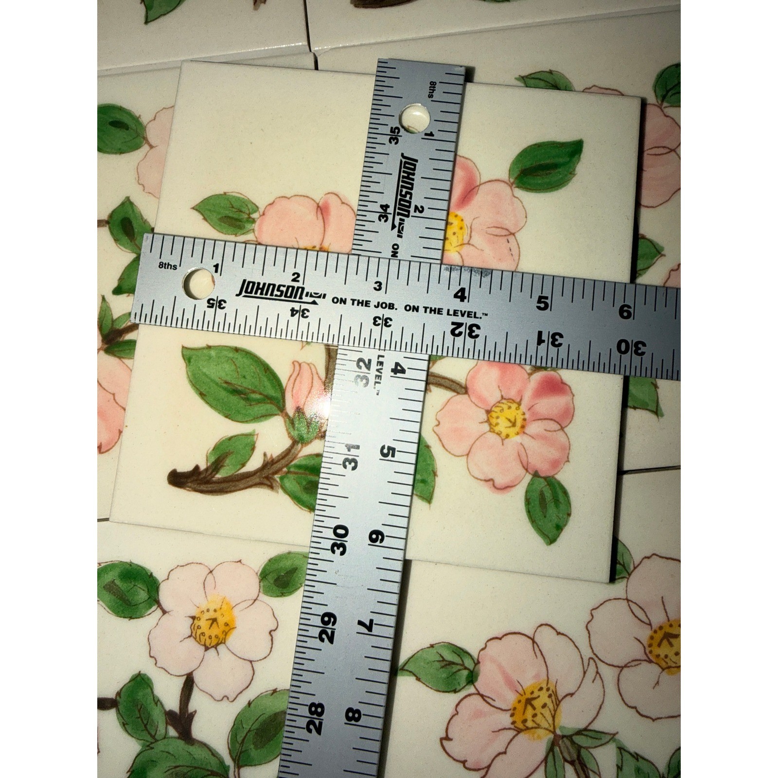 Vintage Franciscan Desert Rose Ceramic Tiles Set of 7 Hand Painted Floral USA