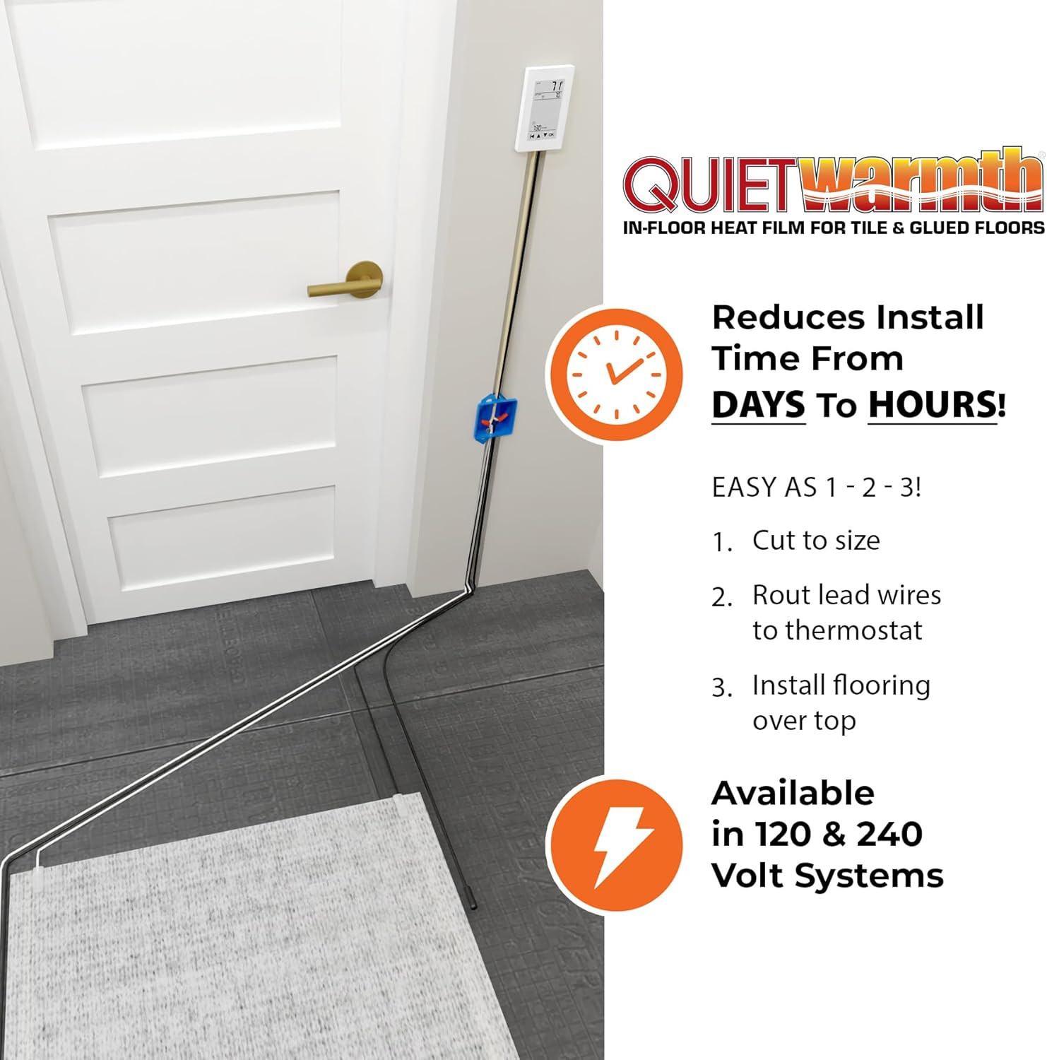Tile QWT1.5X10F240 Radiant Floor Heating Mat – 1.5′ x 10′ for 15 Sq Ft