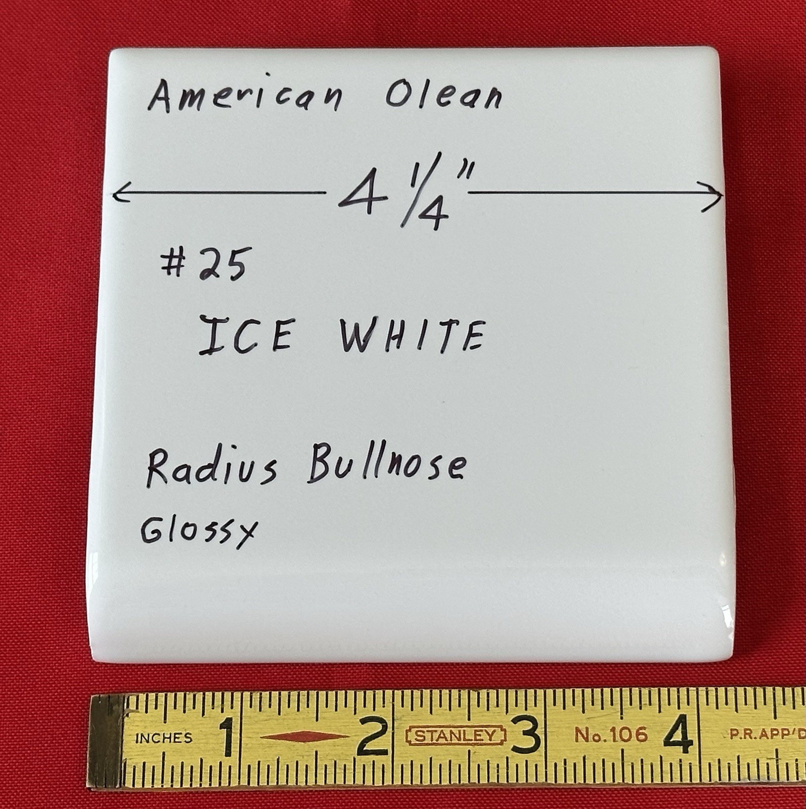 1 pc. Ice White: Gloss Radius Bullnose Ceramic Tile 4-1/4″ American Olean, New