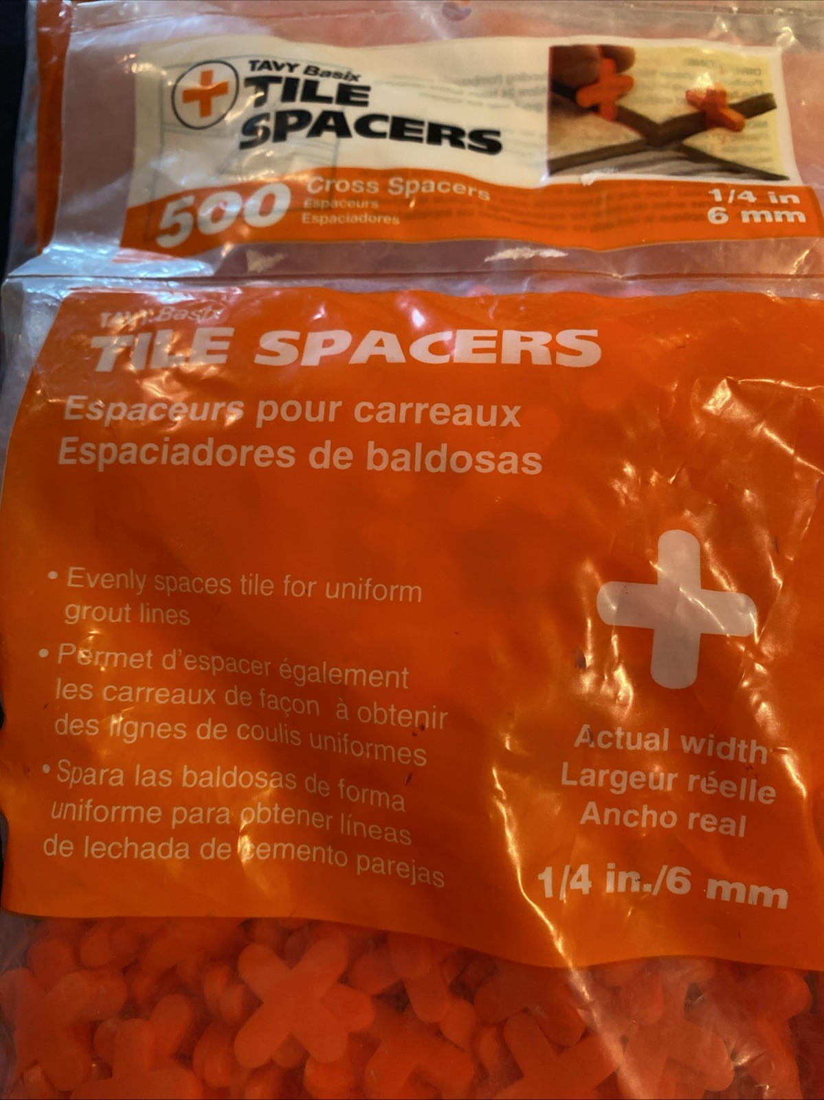 TAVY Basix 1/4 in Orange Cross Tile Spacers 500/pkg – lot of 3 pkgs