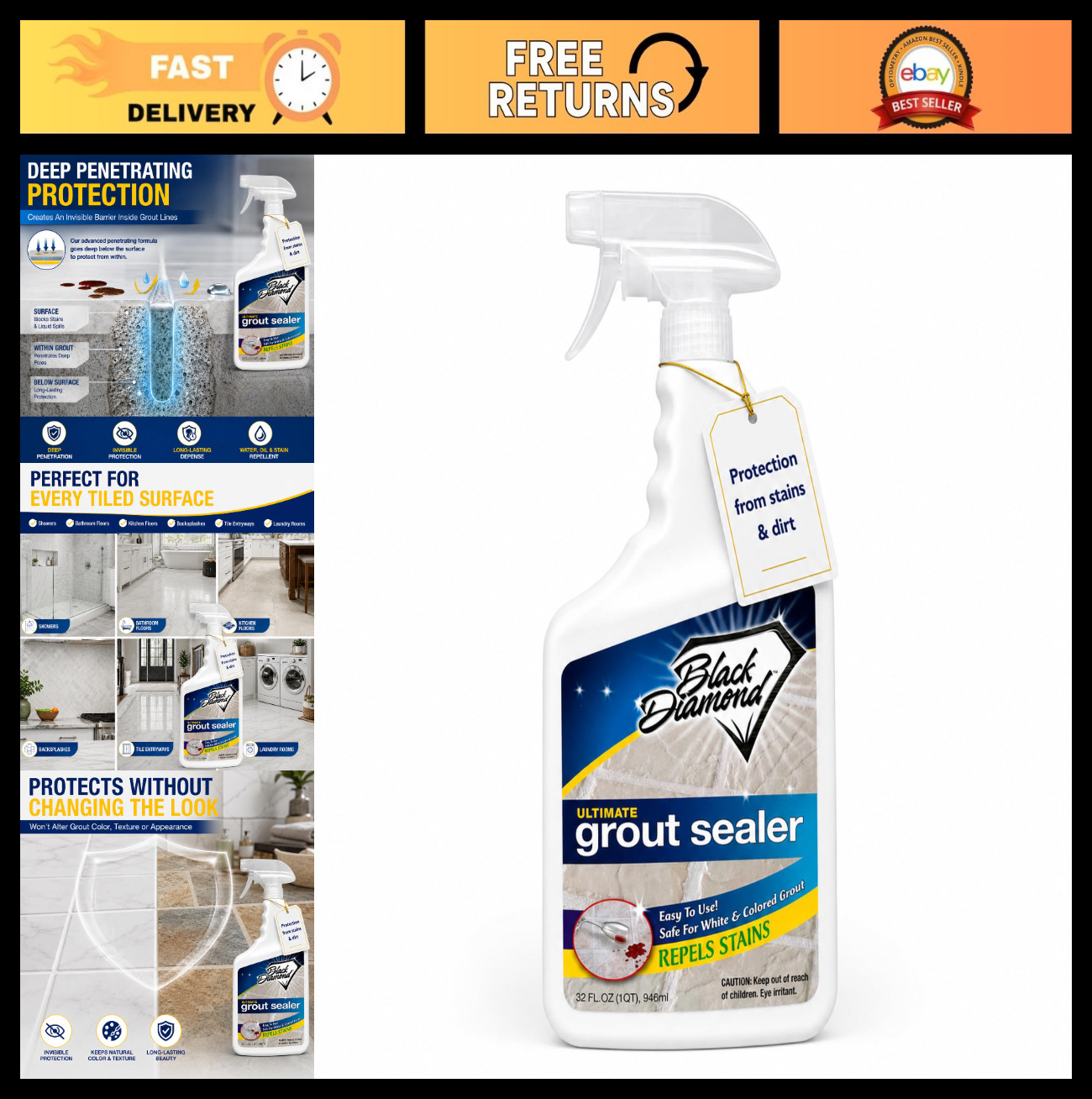 Professional Grout Sealer for Tile & Stone – Stain & Moisture Resistant, Easy-Cl