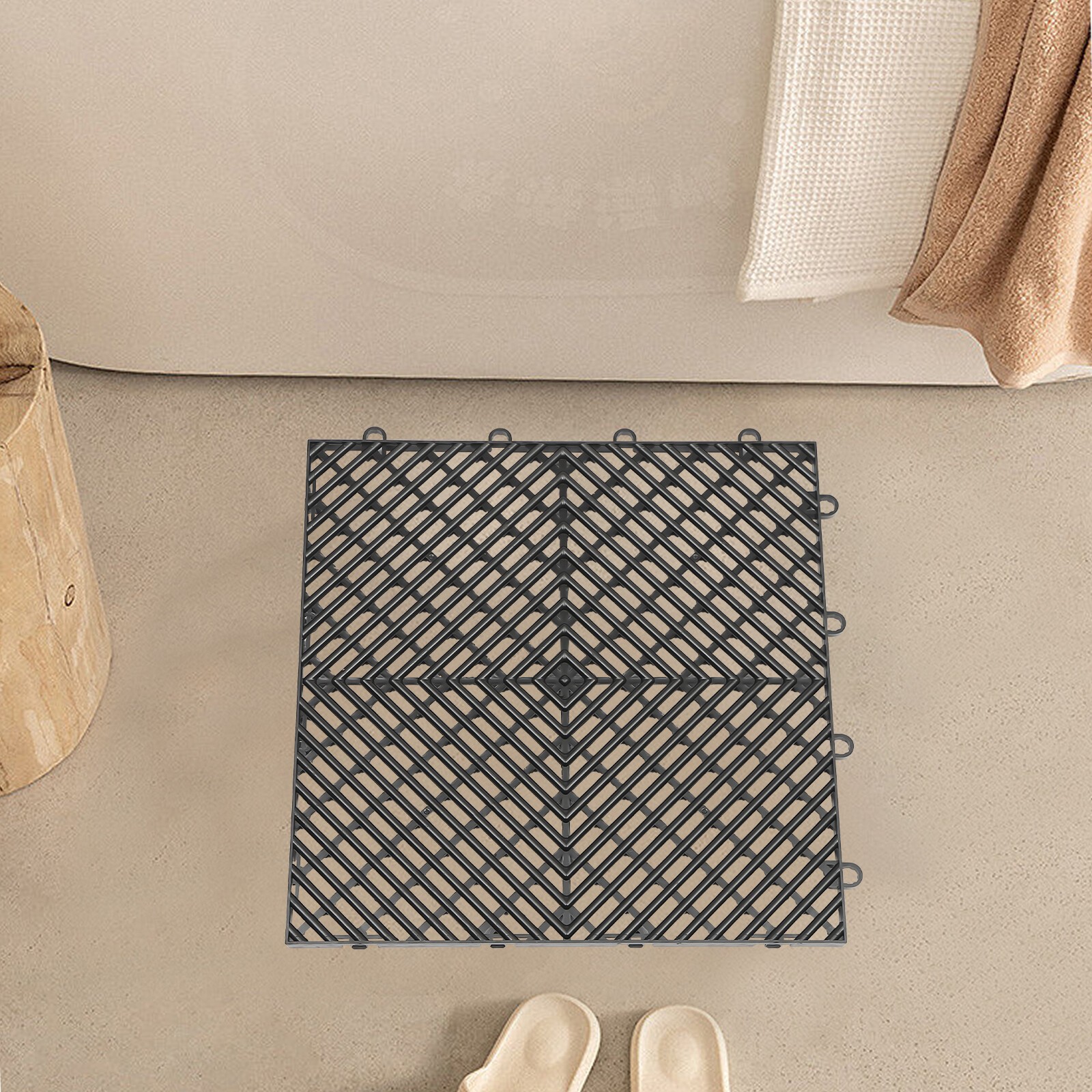 New Interlocking Garage Floor Tiles 25/55 PCS Deck 12″x12″ Snow Water Drainage
