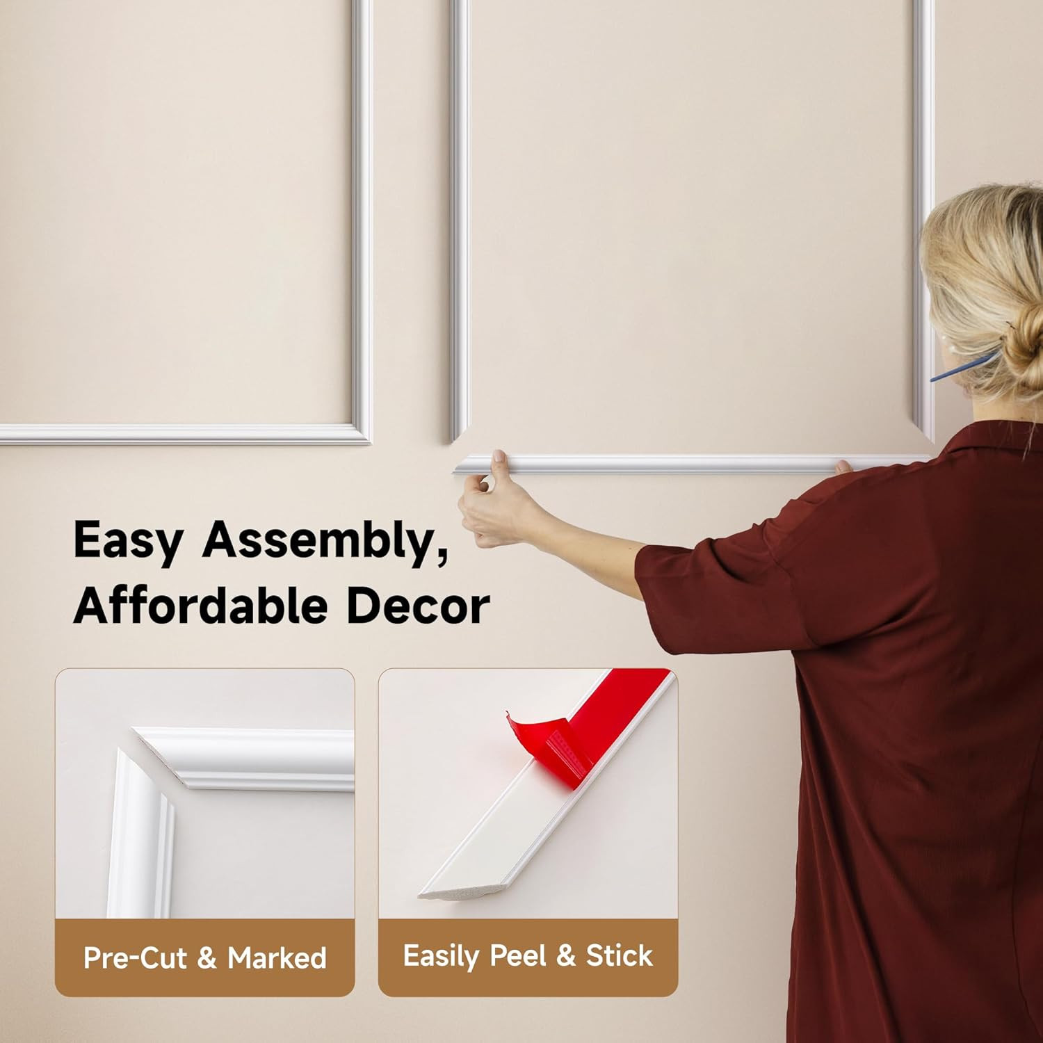 Peel and Stick Wall Molding Kit, 3 Sets 3D Pre-Cut Accent Molding Trim Wainscot