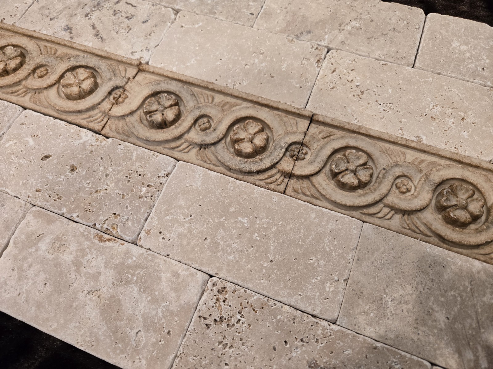 Italian tile border Looks Like Travertine Ivory Chiaro Tumbled Stone Marble Look