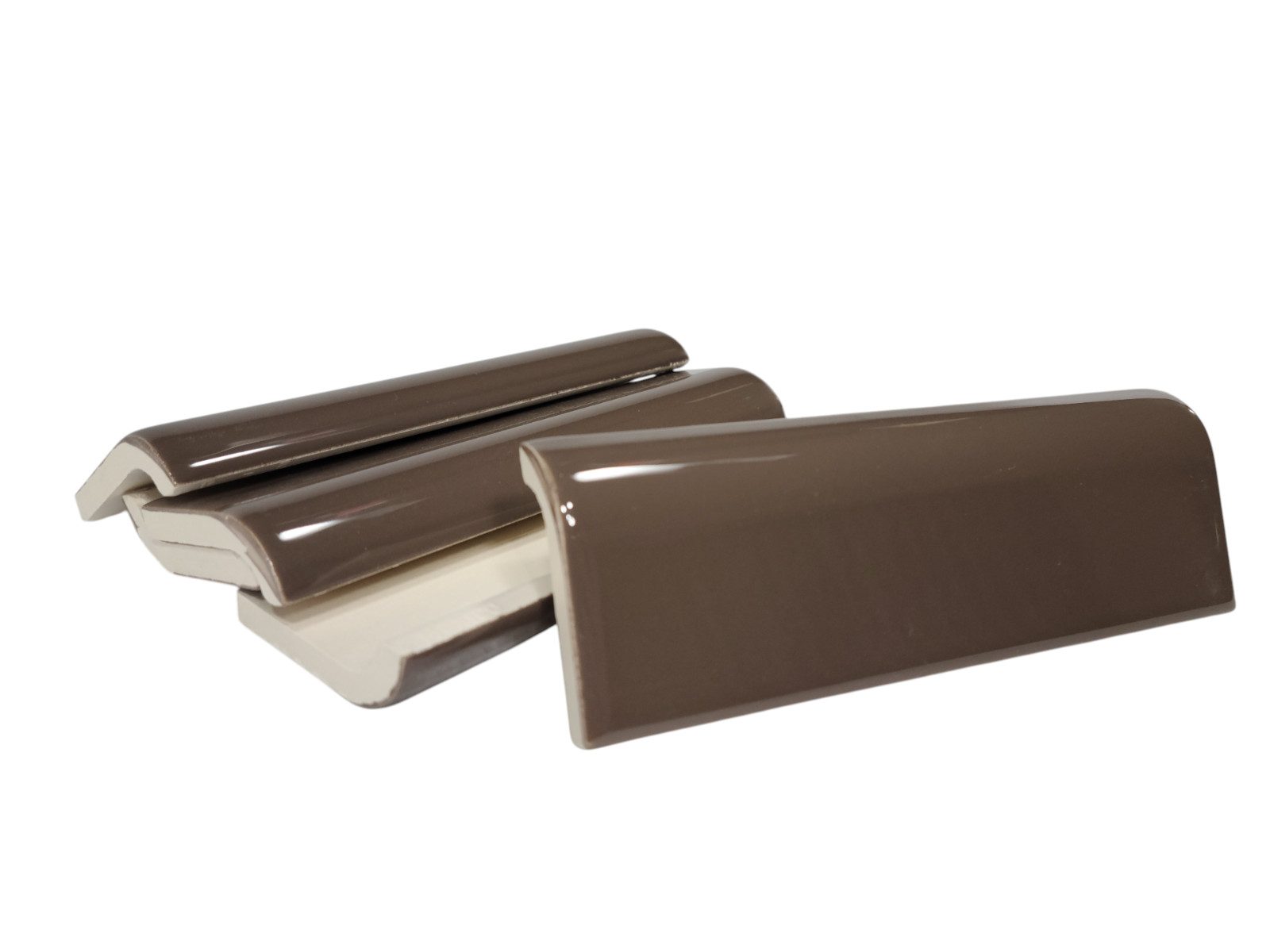 Brown Ceramic Tile Bullnose Mudcap Subway Edge Trim Vintage Mud Cap Curved Edge