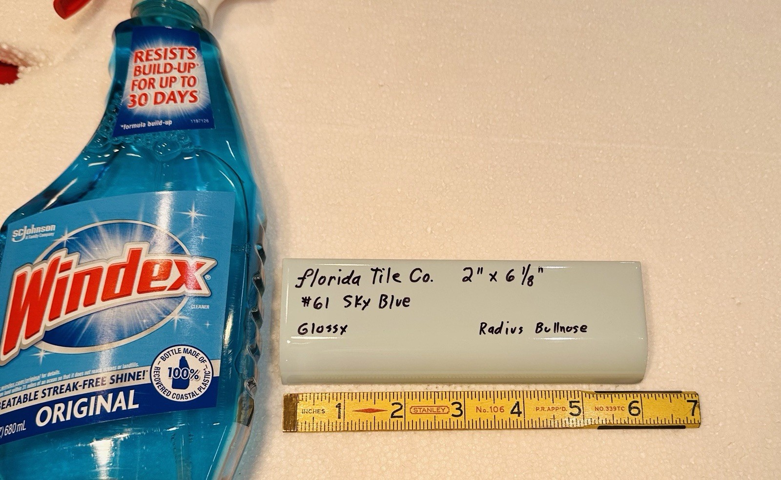 1 pc. Sky Blue: 2″ X 6-1/8″ Glossy Ceramic Radius Bullnose Trim Florida Tile NOS