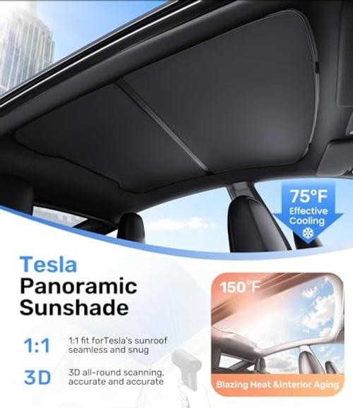 Upgraded Tesla Model Y Sunshade Roof [Snap-On, Model Y (2020-2025) Black
