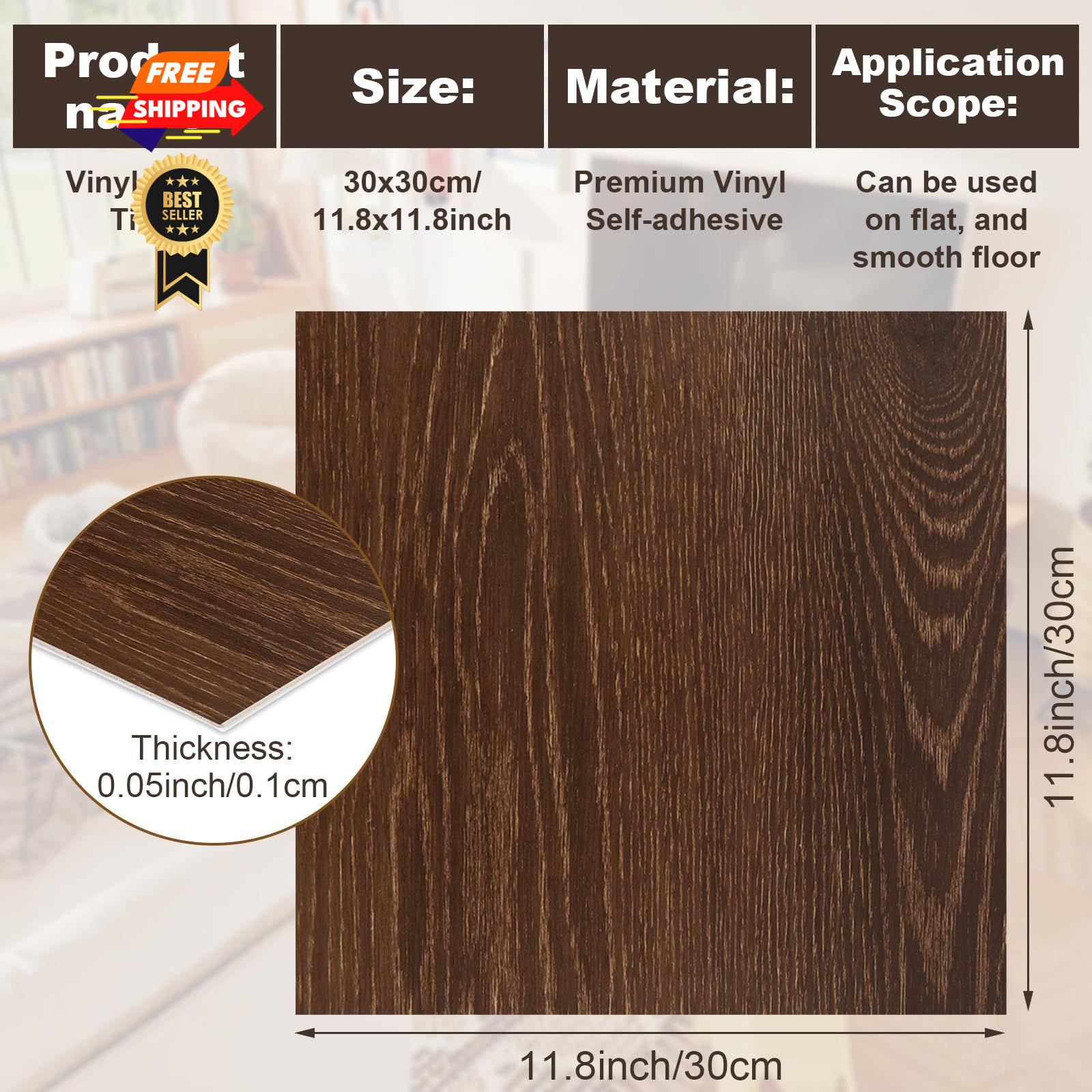 JMIATRY 40PCS 12×12 In Peel And Stick Floor Tile Walnut Wood Vinyl Brown