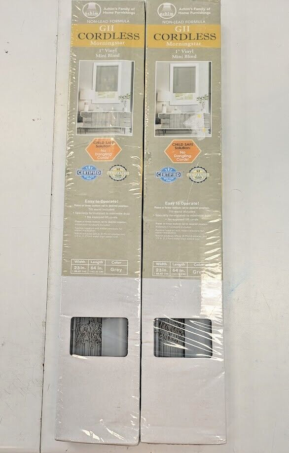 PAIR – Cordless GII Morningstar 1″ Light Filtering Mini Blind 23 x 64 – Grey