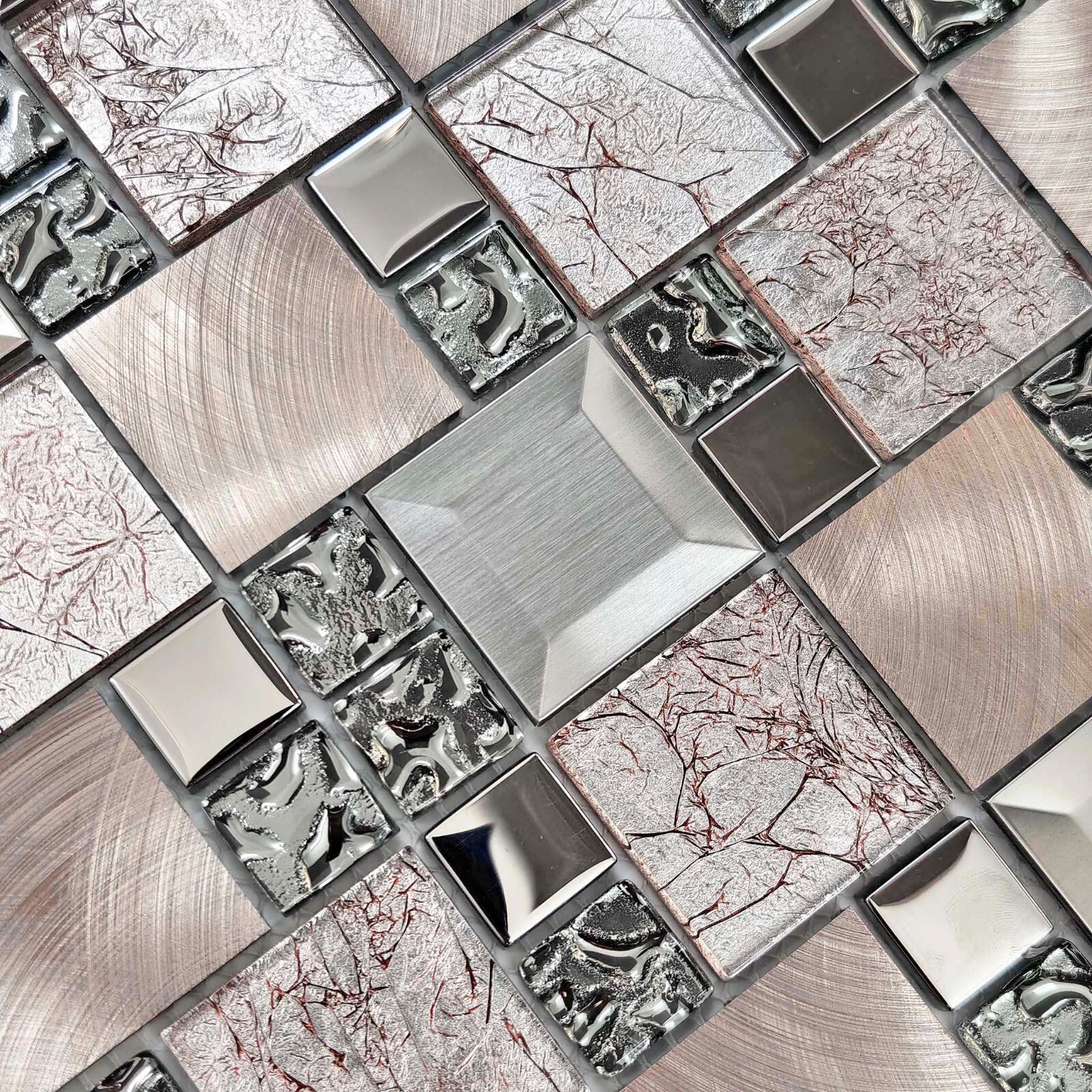 Glass Metal Tile Kitchen Backsplash Silver Bronze Aluminum Mosaic Wall Decor