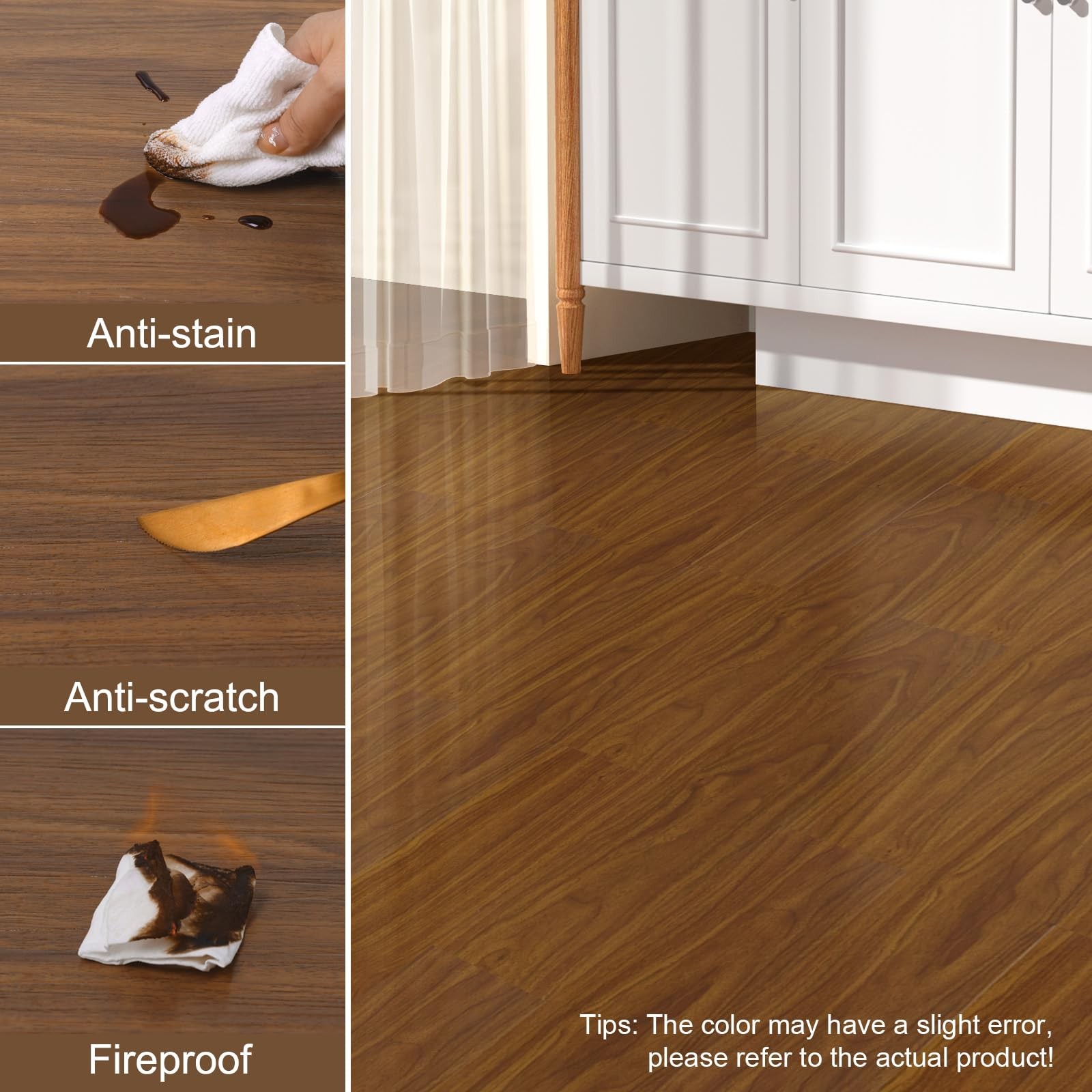 Light Brown Peel and Stick Floor Tile 36-Pack 54 Sq.Ft Luxury Thicken Vinyl W…