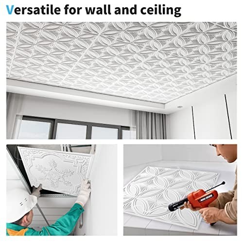 PVC Drop Ceiling Tile 2×2 ft White 12 Pack Glue Up 24×24 Panels Ceiling Wall
