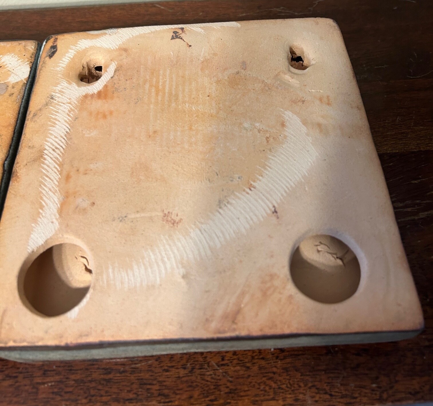 2 Decorative Square Rustic Ceramic Pottery Tiles Wall Hangers 6.5 x 6.5 in