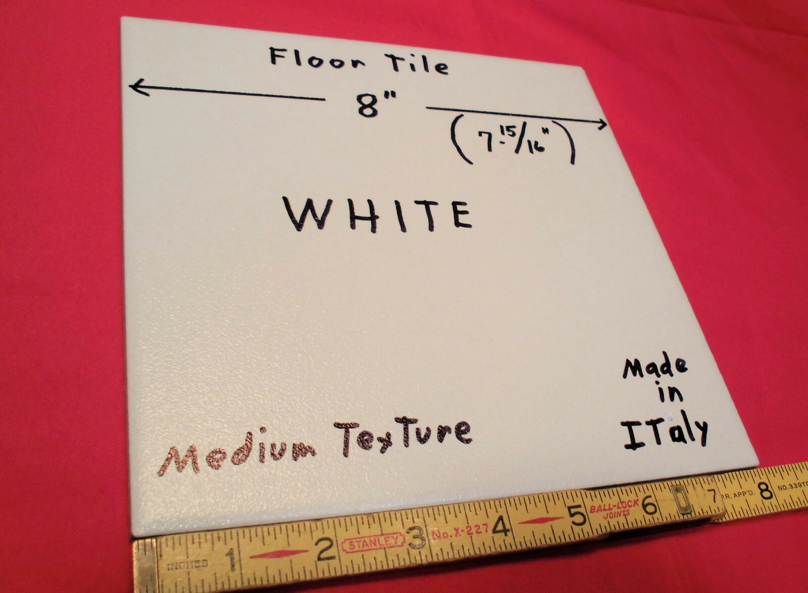 1 pc. White Ceramic Floor Tile: 8″ X 8″ Medium Textured, made in Italy, New