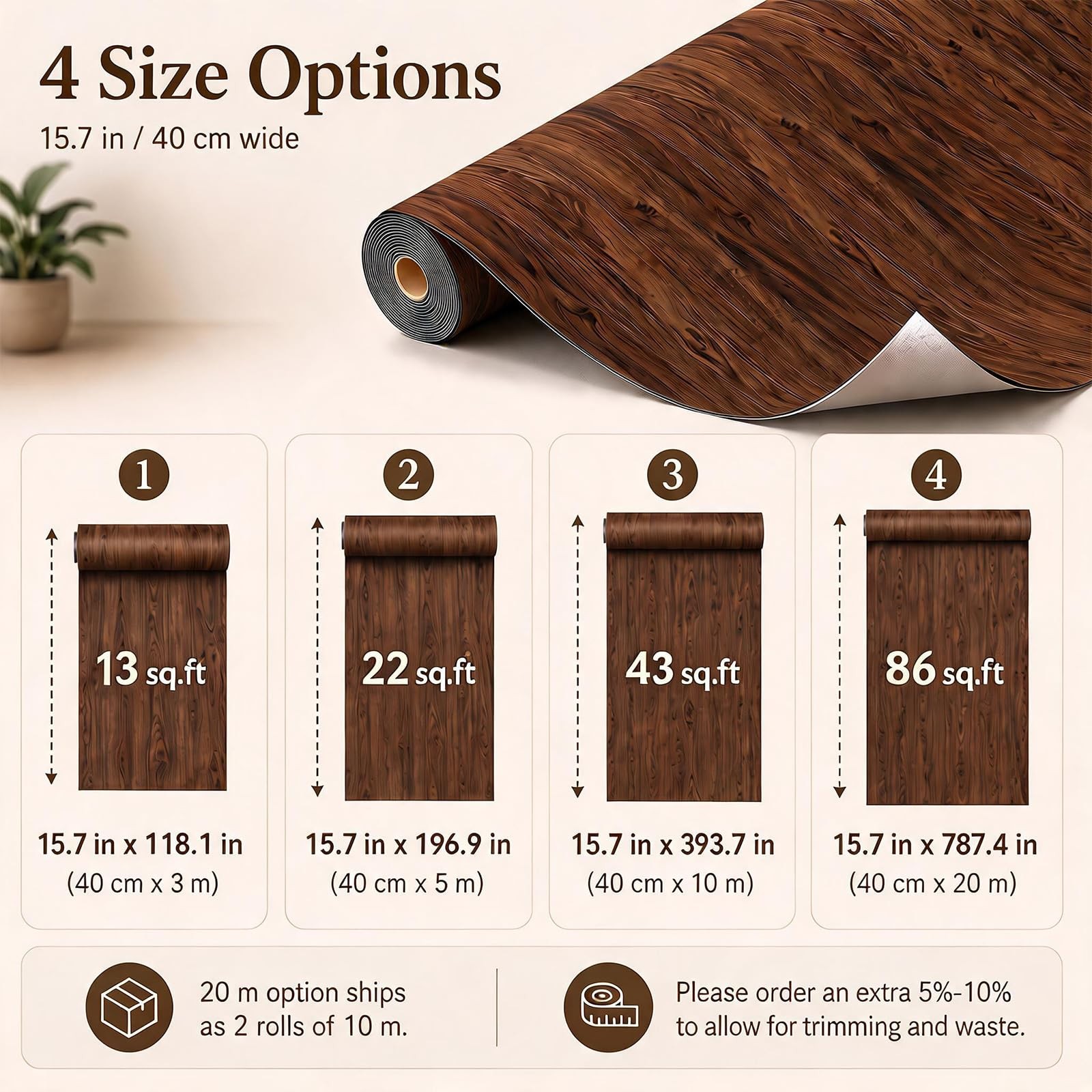 Peel and Stick Vinyl Flooring Roll 15.7″x 118″/12.9 Sq.Ft, Thicken Self Adhes…