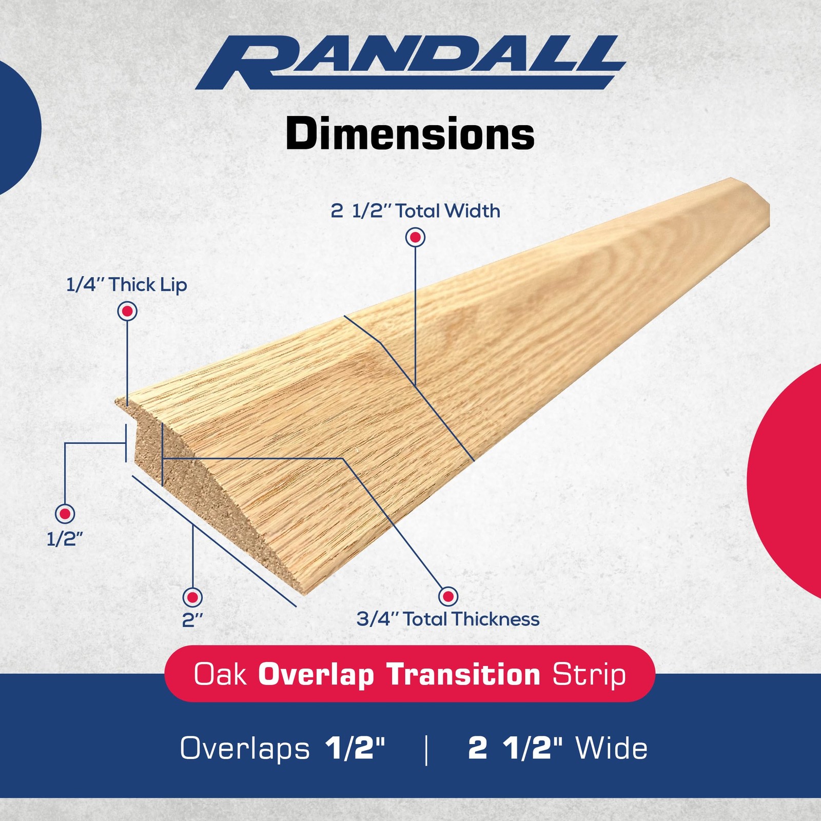 Oak Floor Transition Reducer Strip – 3 FT x 2 1/2″ Wide Wood Threshold