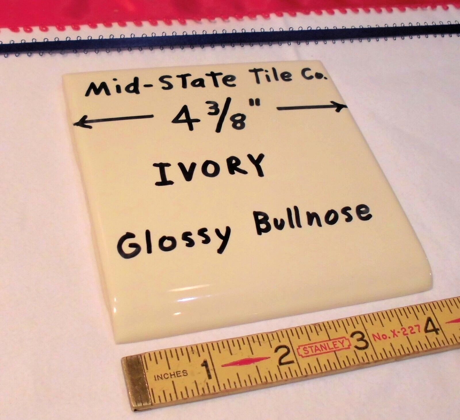 1 pc. Glossy Ceramic Bullnose Tiles *Ivory* 4-3/8″ by Mid-State Tile Co. New