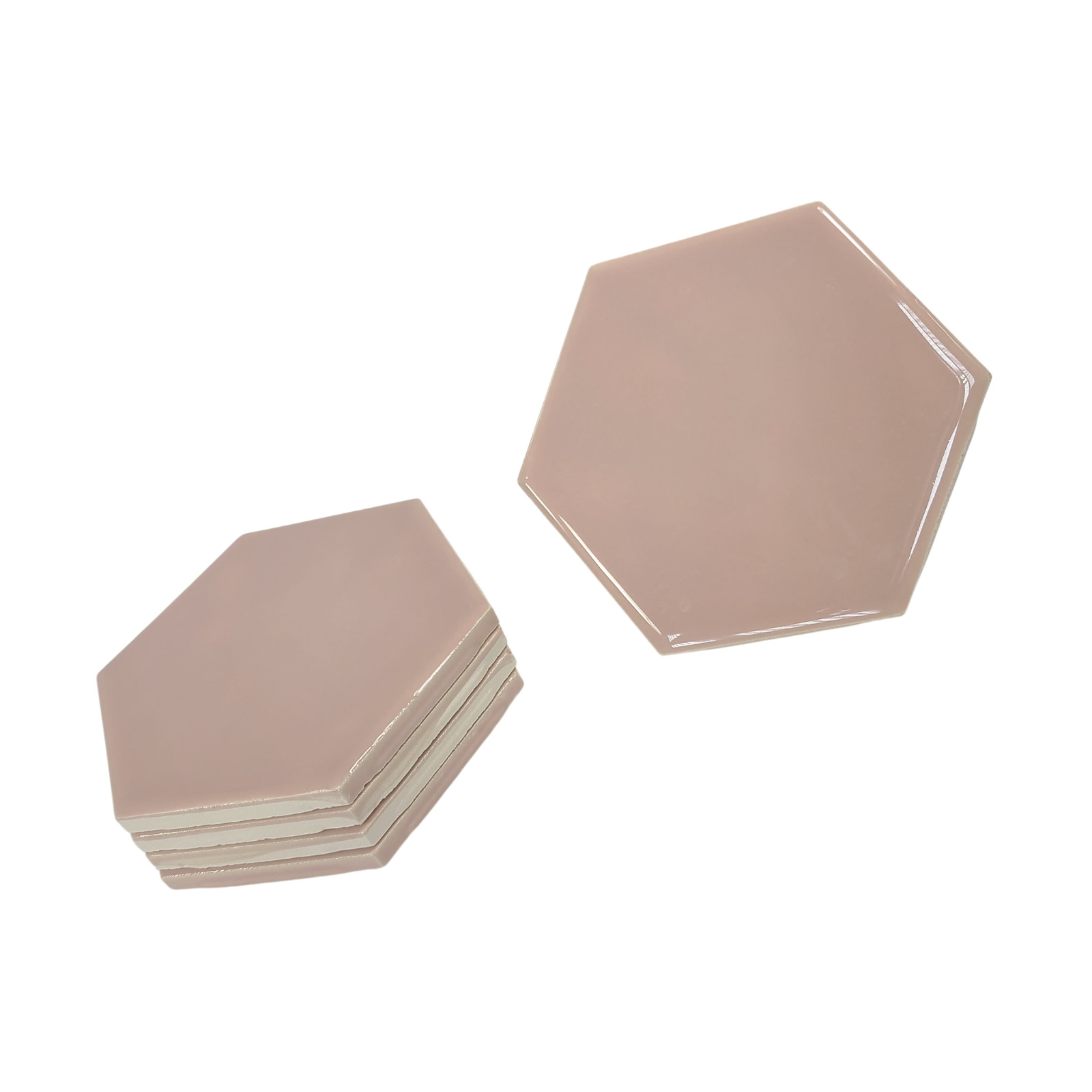 Pink Ceramic Tile Hexagon Subway Vintage Mid Century Modern Rippled Undulated
