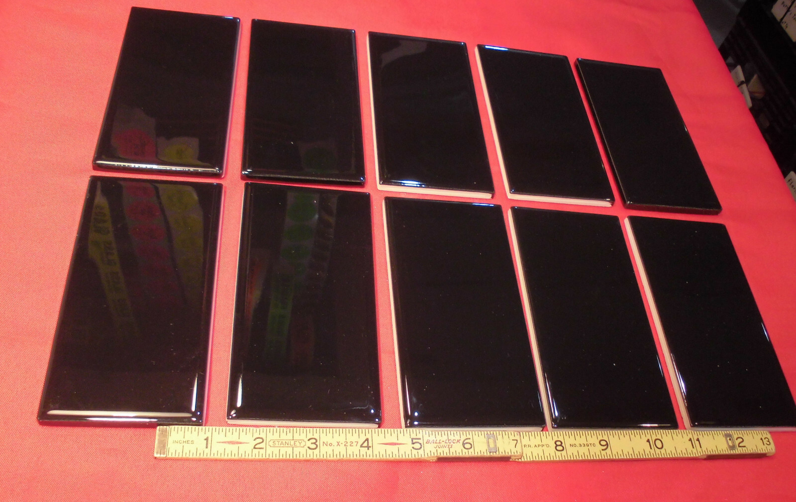 10 pcs. *Gloss Black* 3″ X 6″ Subway Ceramic Tiles; by American Olean, New Stock
