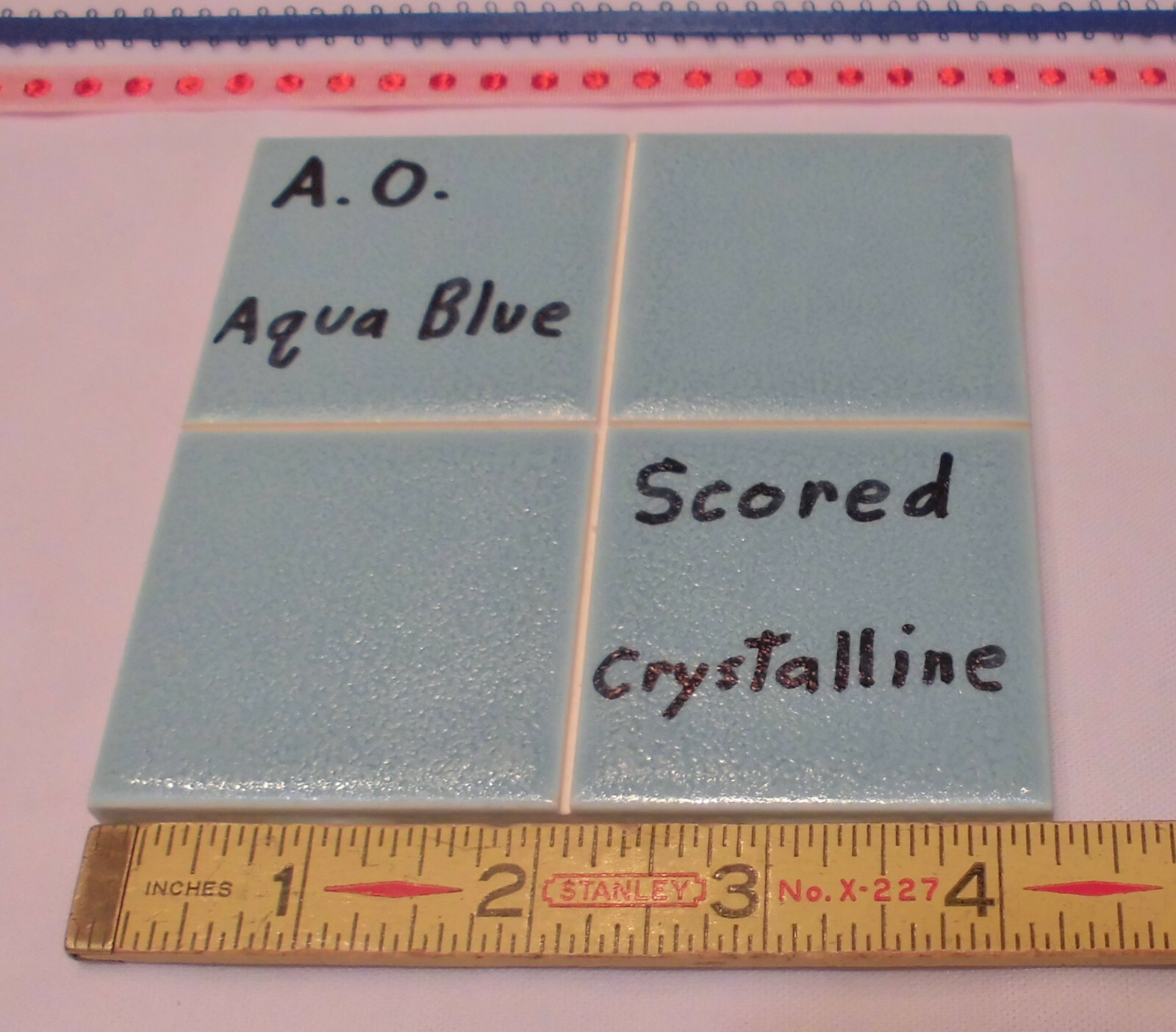 1 pc. *Aqua Blue* 4-1/4″ Ceramic Tile; Scored Crystalline by American Olean NOS