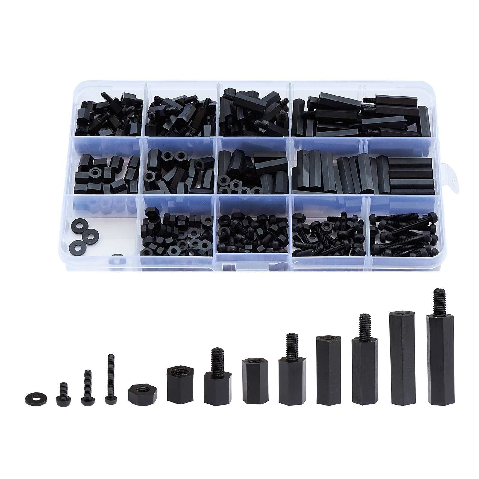 Litorange 320PCS M3 Male Female Nylon Hex Spacer Standoff M3, Black
