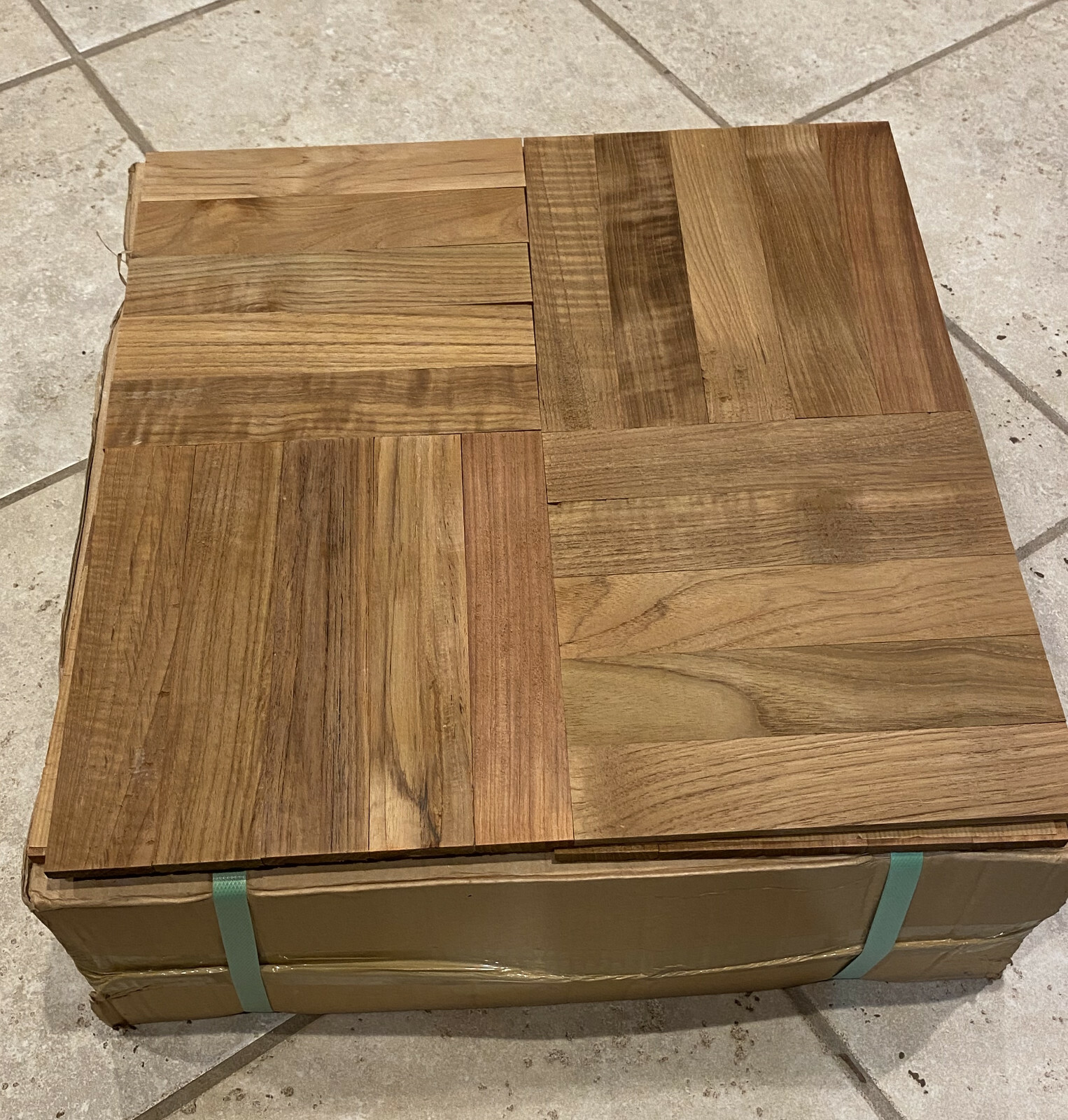 Vintage Thai Teak Parquet Flooring 18×18 Unfinished MCM Bangkok Industries NOS