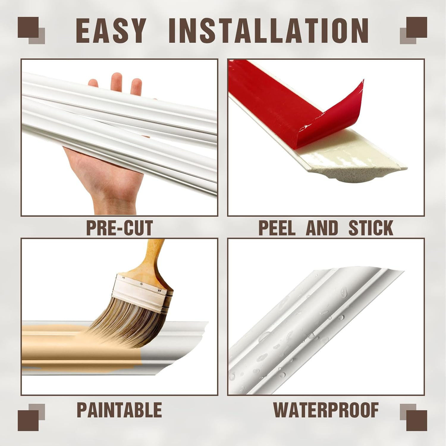 Pre-Cut Peel and Stick Wall Molding Kit Wainscoting Trim- Self Adhesive Premade