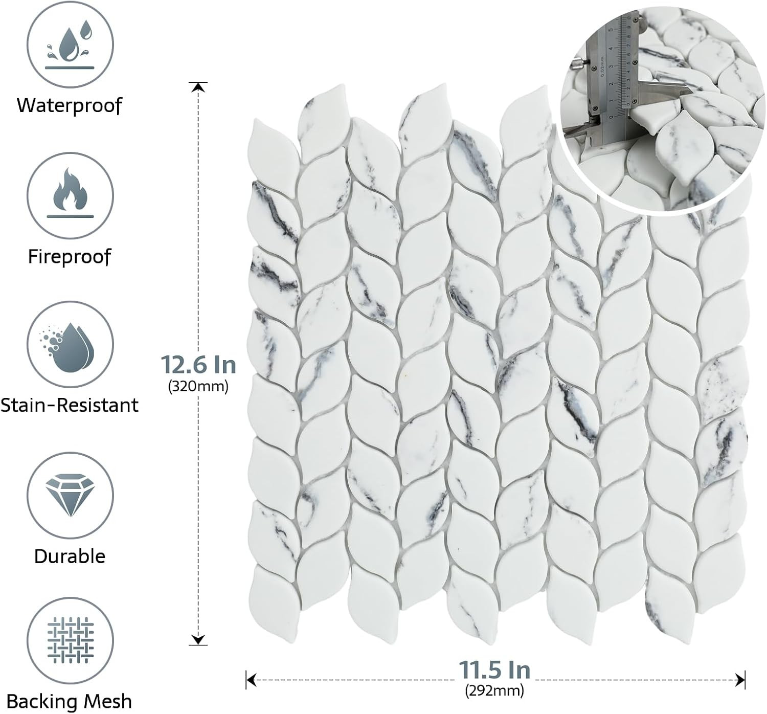 Carrara White 3D Leaf Waterjet Recycled Glass Mosaic Tile – 5 Sheets