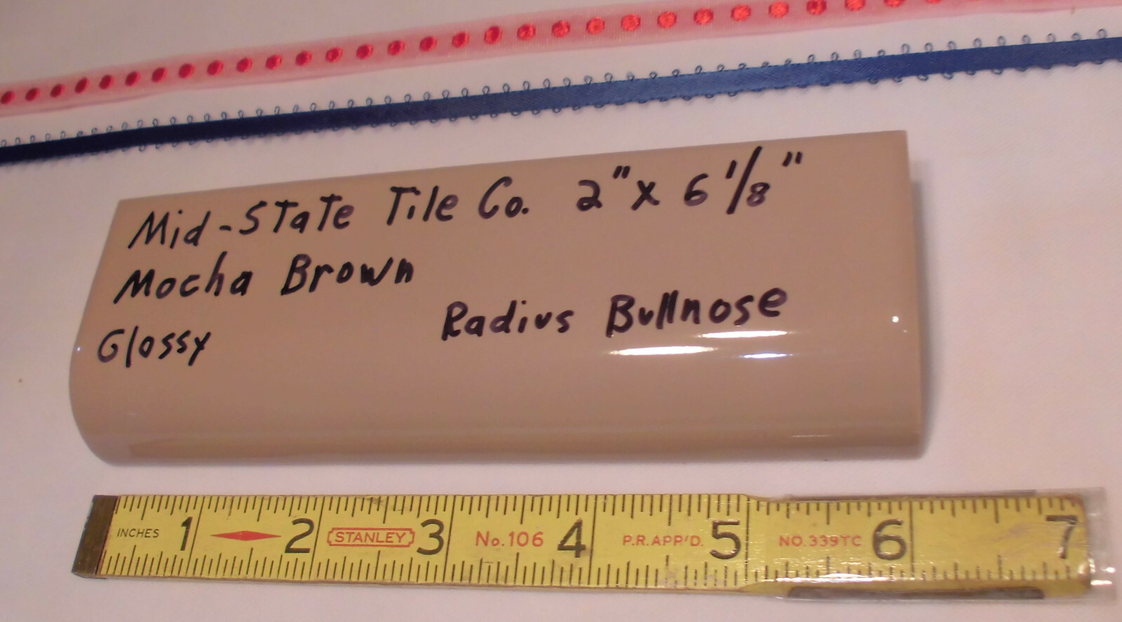 1pc. *Mocha – Brown* Glossy Ceramic Radius Mud Cap Bullnose Tile; by Mid-State