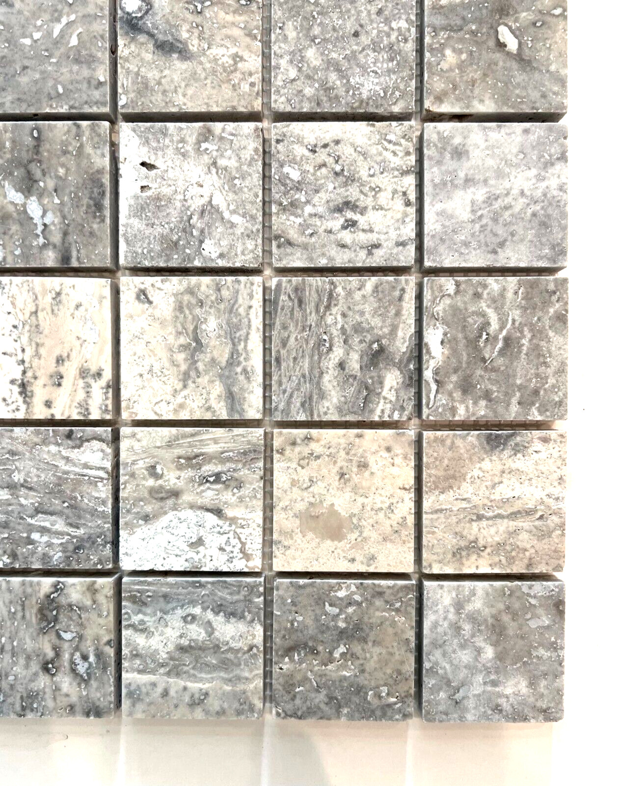 2×2 Silver Premium Honed Filled Travertine Mosaic Tile Floor Wall (Box of 10)